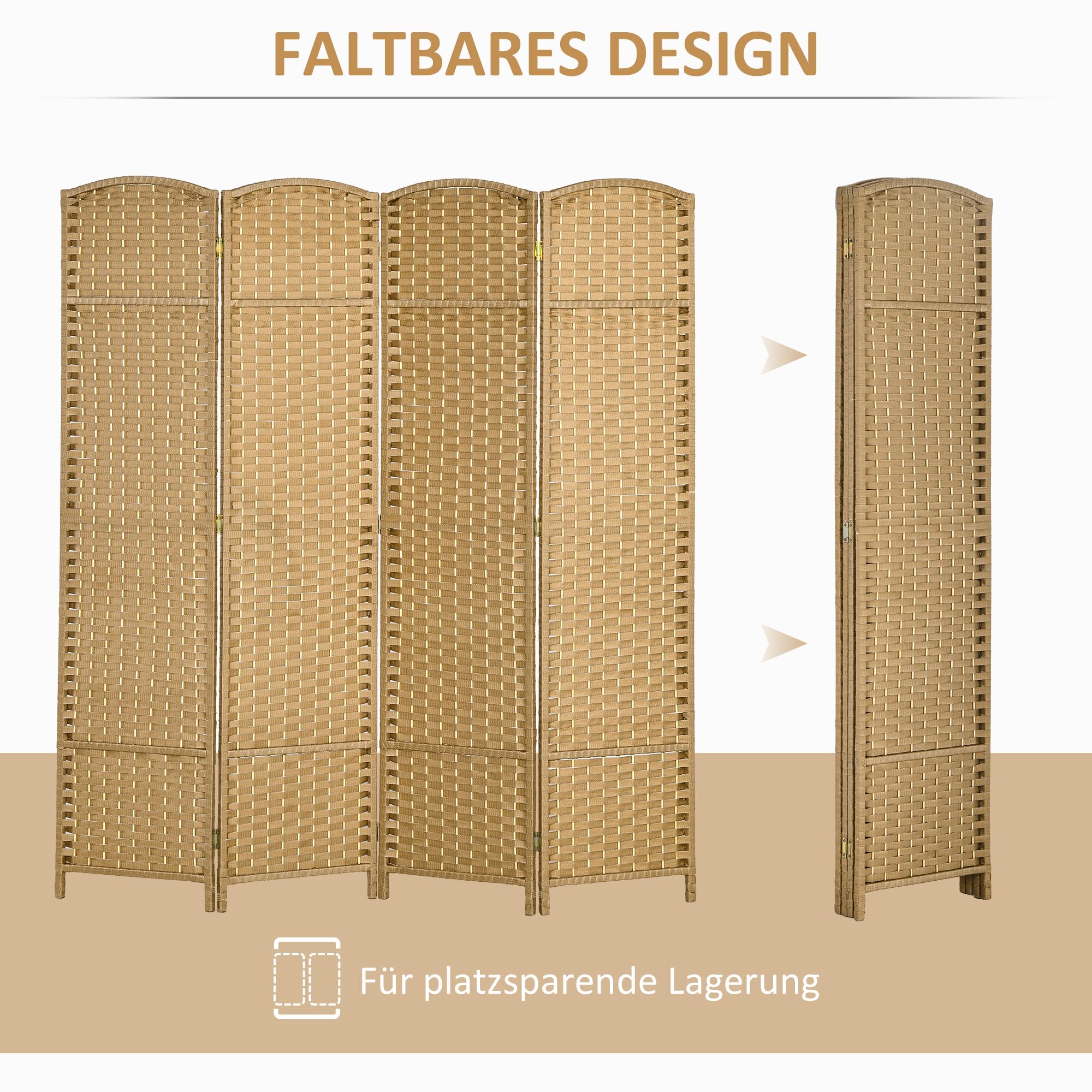 HOMCOM Paravent 4 pièces 160 x 170 cm Paravent pliable en bambou Brise-vue Cloison de séparation pour salon Naturel