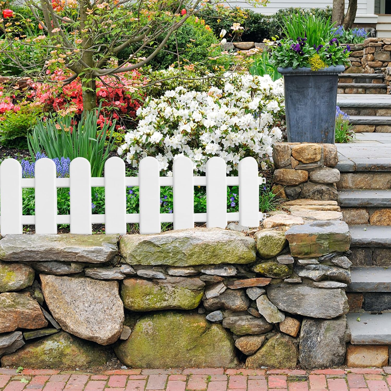 5pcs Garden Plastic Fence Pickets Indoor Outdoor Protective Guard Edging Decor White Miniature Indoor Garden Border Grass Lawn Edge Fence 50x13cm