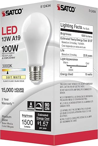 Miniatura 5 de Satco Bombilla S12434, blanco cálido (3000 K) -13.5 vatios