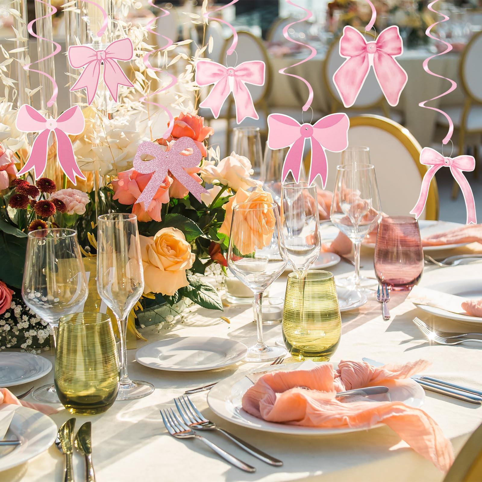 Decoraciones De Remolinos Colgantes Para Fiesta De Lazo Rosa, Decoraciones De Cumpleaños Con Moños Para Niñas