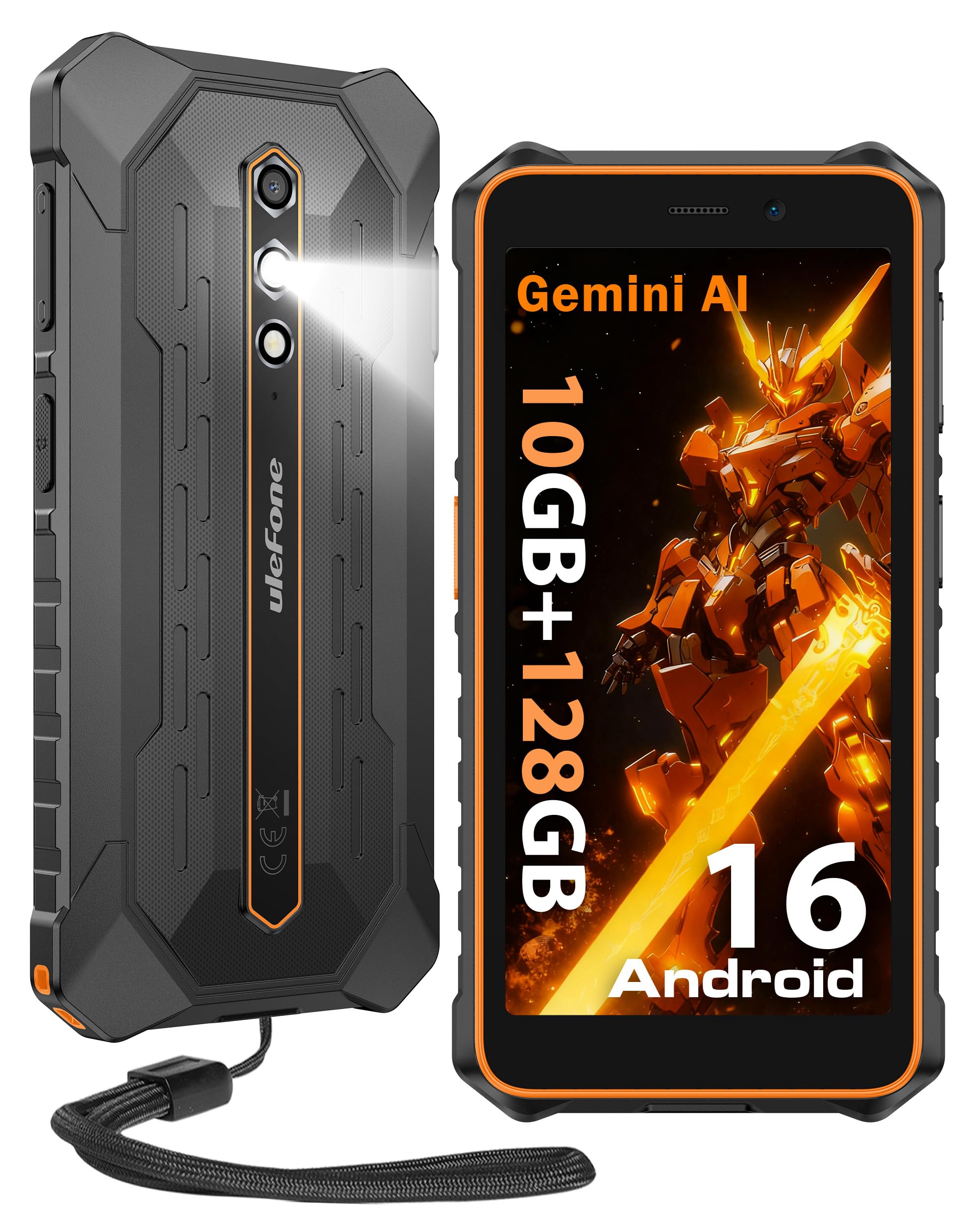 Ulefone Rugking 2 Pro Telephone Portable Incassable Android 16, 10Go+128Go/TF-2To, Octa-Core 5.45'' Corning Glas Téléphone Incassable Petit 4550mAh, Caméra 13MP, AI Smartphone IP69K/NFC/Face ID