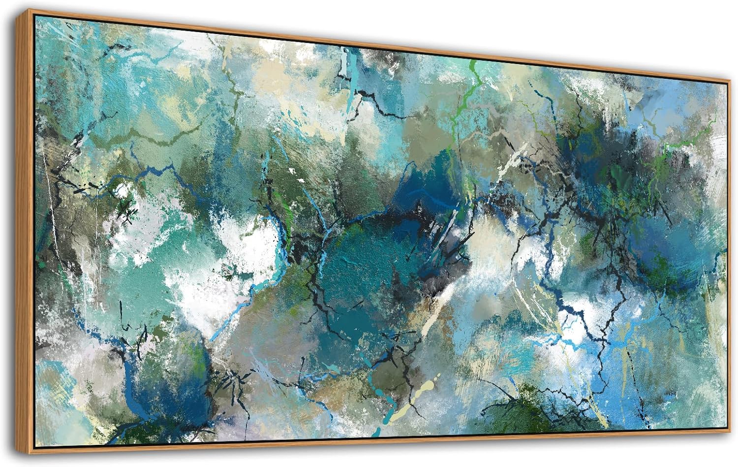 Framed Abstract Canvas Wall Art - Green Blue Pictures for Wall Decor Aerial Canvas Perspective Abstract Vast Land and Ocean Painting Print Artwork for Living Room Bedroom Home Decor 20" x 40" Framed 20.00" x 40.00" Green Blue Abstract Artwork