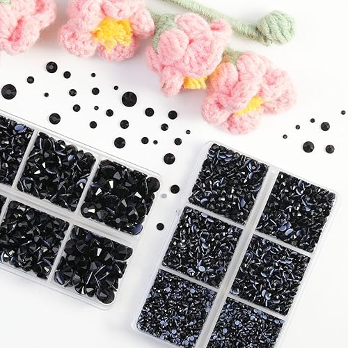 Miniatura 2 de BEADSLAND Hotfix - 6080 diamantes de imitación negros para ropa, manualidades, mezclados en 6 tamaños con lápiz de cera y pinzas, SS6-SS30, negro