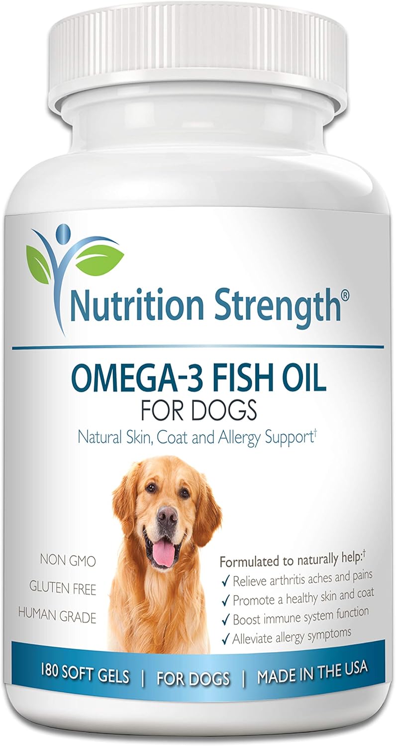 Omega 3 Fish Oil Soft Gels for Dogs with EPA & DHA Fatty Acids for Heart, Skin, Coat & Allergy Support, Hip & Joint & Arthritis Dog Supplement, 180 Soft Gels