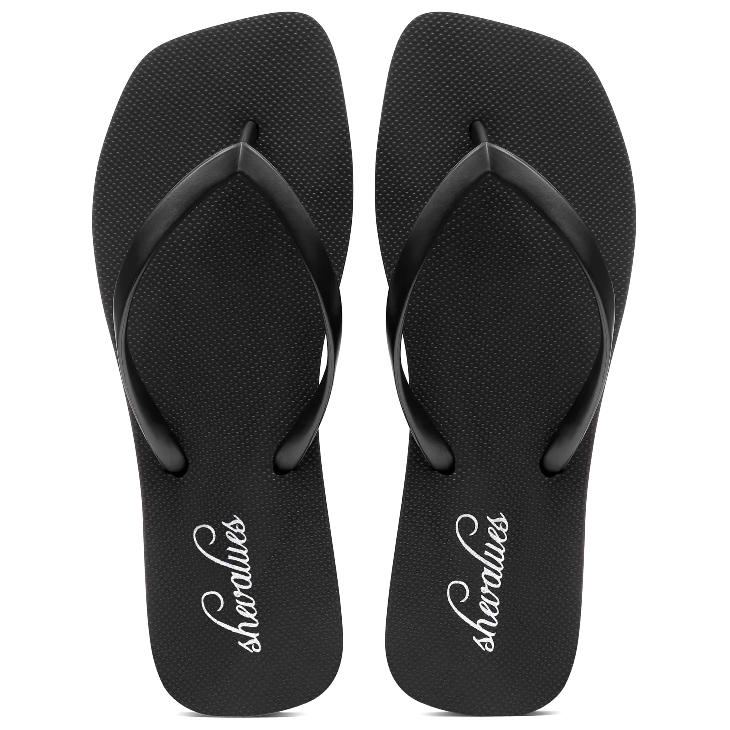 shevalues Slim Square Toe Flip Flops with Comfortable Yoga Mat for Women Lightweight Non-Slip Rubber Sandals for Beach, Shower, Pool & Summer Casual Wear