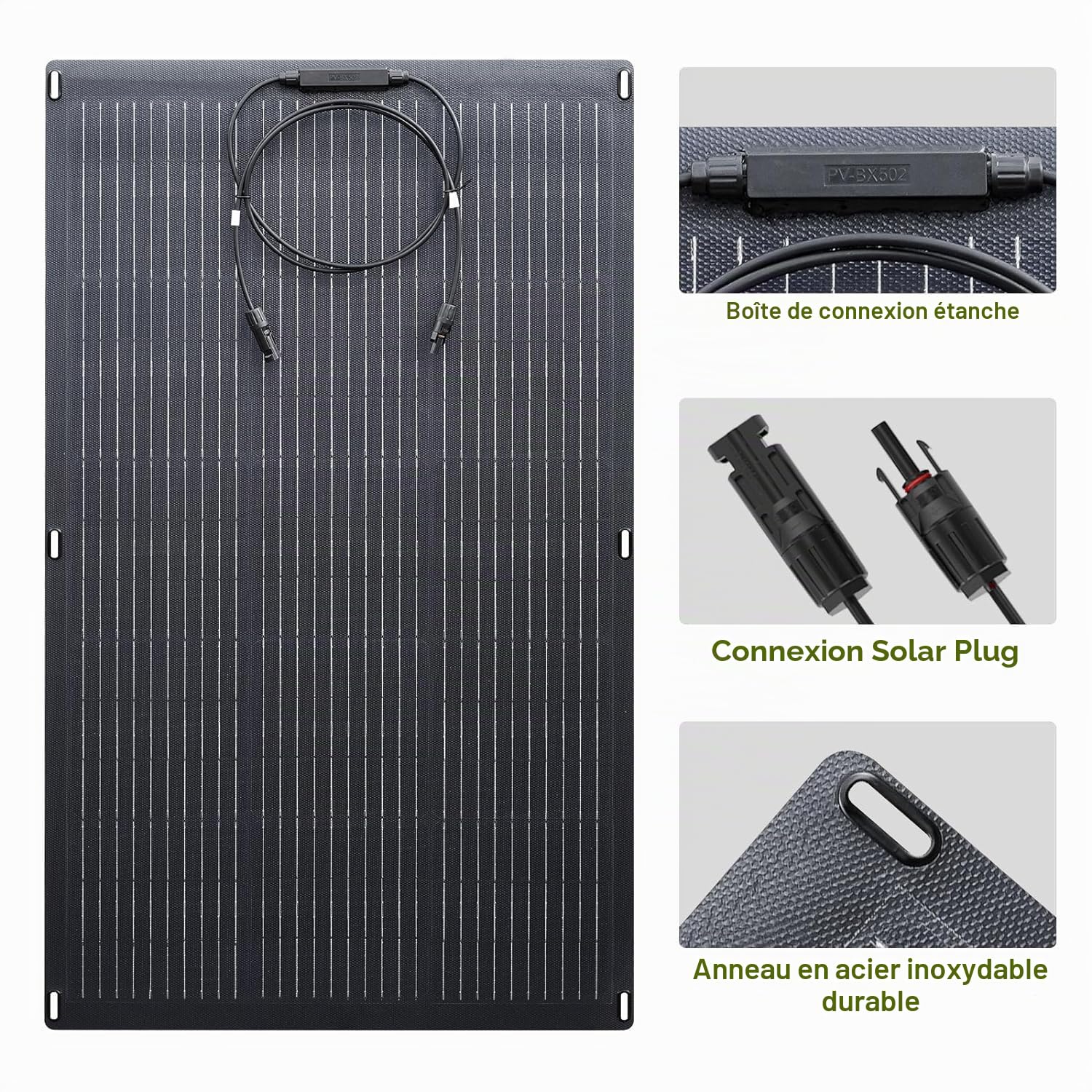 ALLPOWERS SF100 Panneau Solaire Flexible 100W avec étanchéité IP68, module solaire photovoltaïque ETFE, 24V/12V, panneau solaire mono semi-flexible hors réseau pour toit camping-car bateau cabine van