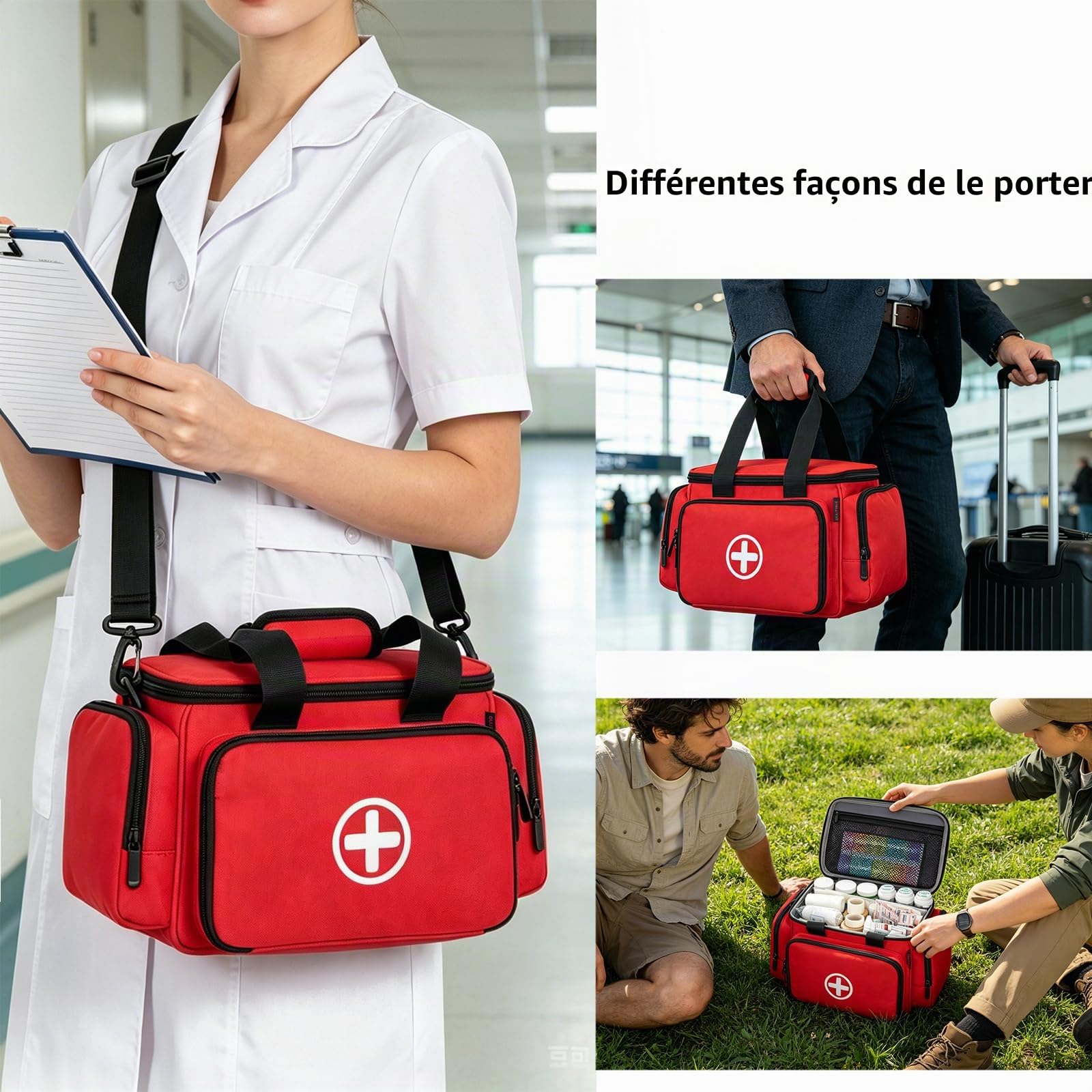 Trousse de premiers secours vide, trousse médicale professionnelle, grand sac d'urgence pour infirmières, médecins de famille, soins à domicile, voyage ou urgence, Rd., 27 x 17 x 19 cm, N°