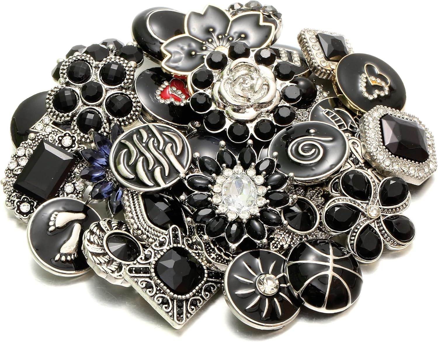 10PCs Mixed Style Rhinestones Snaps Jewelry Charms Buttons 18/20mm for Interchangeable Snaps Jewelry Making Women DIY Button Bracelets Necklaces Rings Brooch Accessories (Black) - Image 6