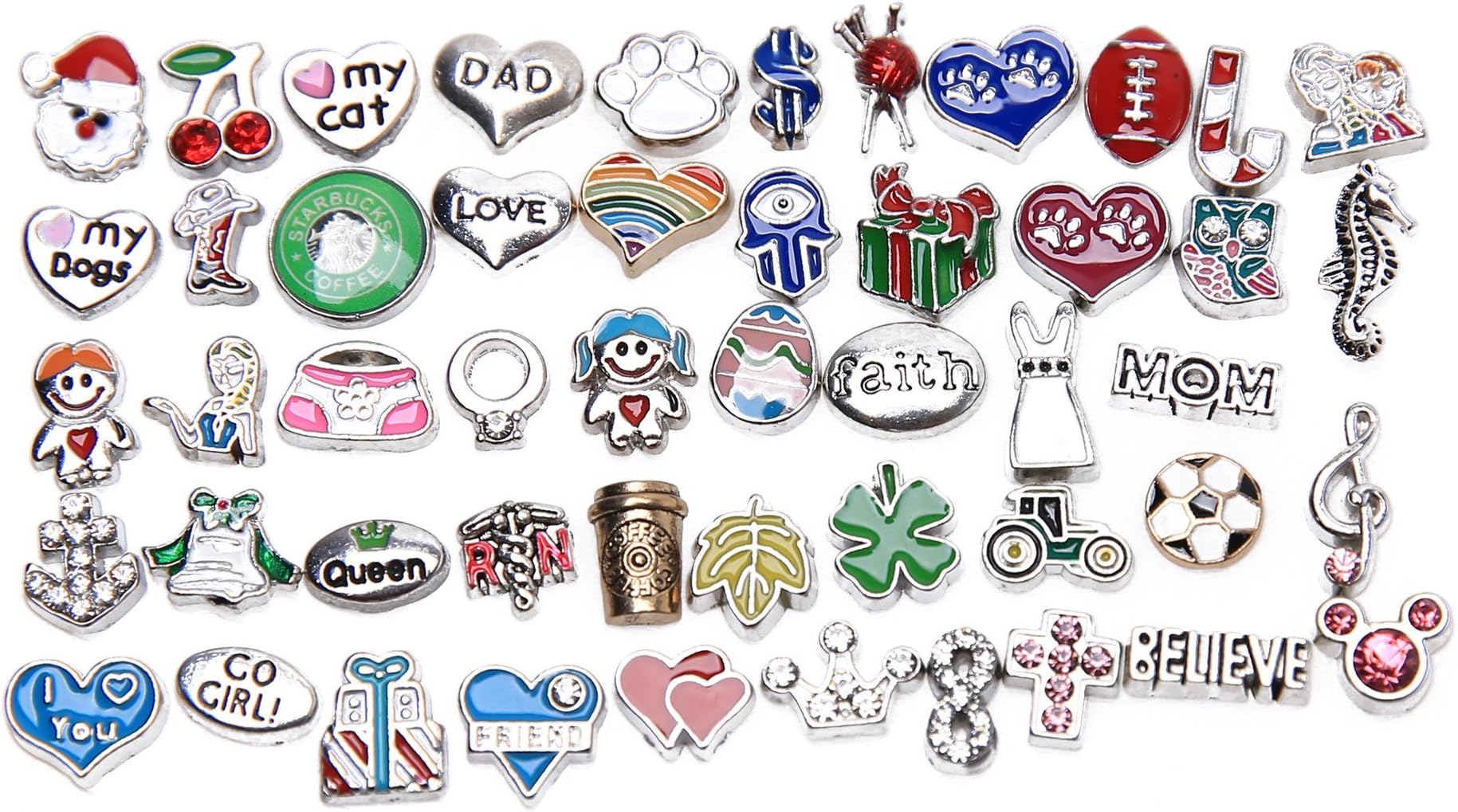 50 Pcs Mixed Random Floating Charms for Glass Living Memory Lockets Origami Owl Lockets DIY Wholesale Gold and Silve By Loyalight (50 pcs)