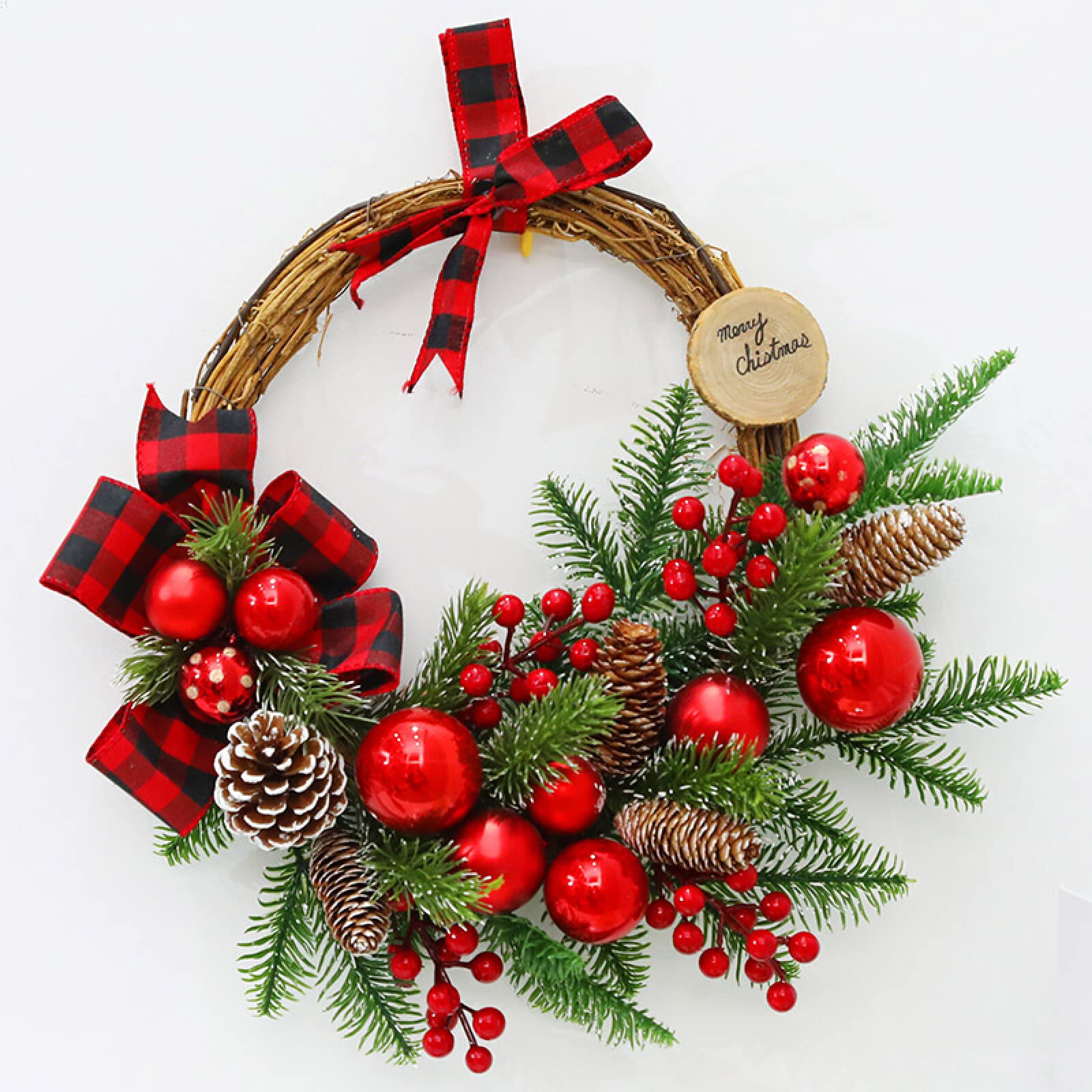 Sapin de Noël en rotin PE suspendu pour décoration de fenêtre et de porte