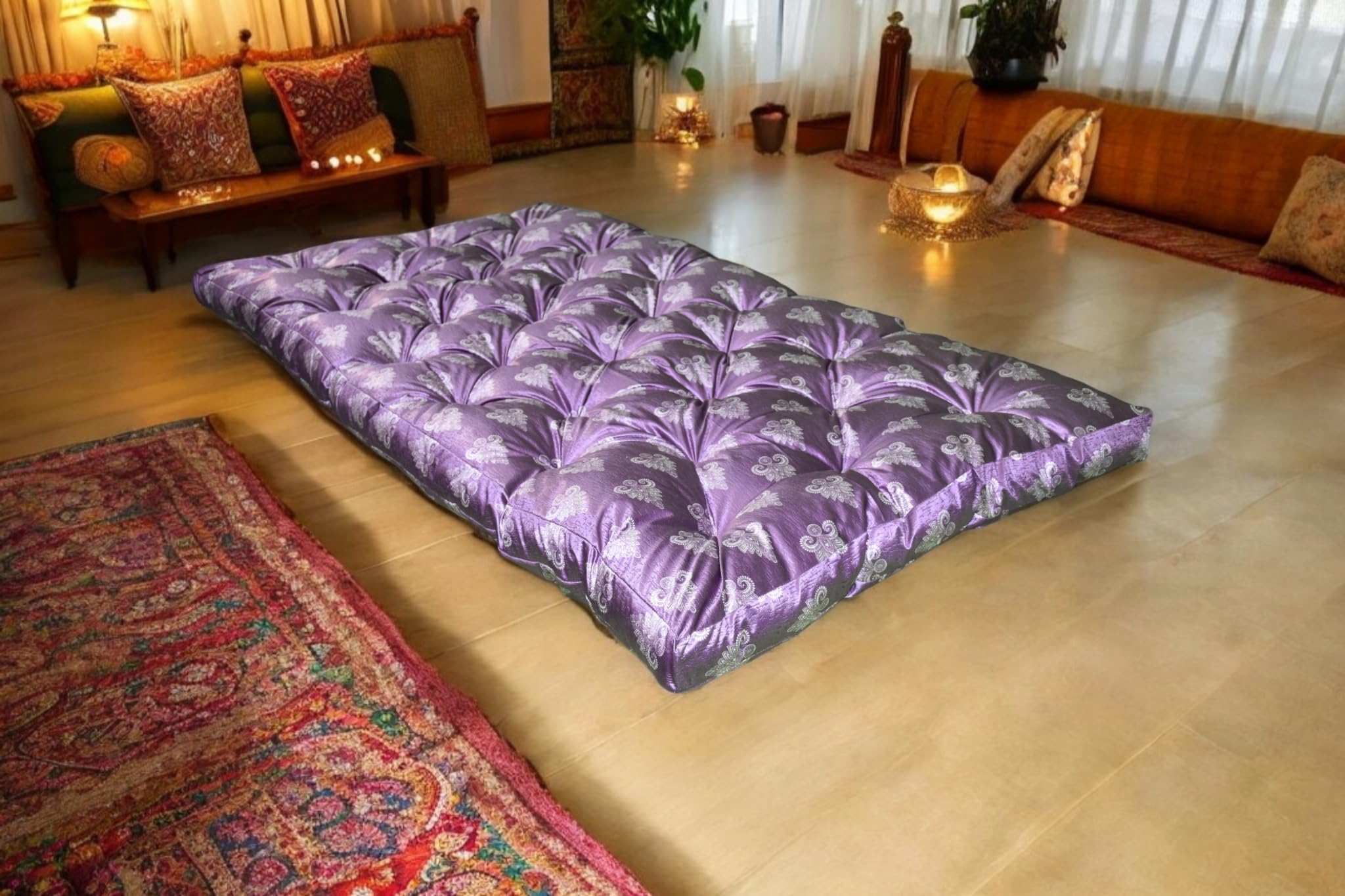 PlushCore Serene Lavender Soft Cotton Filled Quilt Mattress Gadda Soft & Reversible,Pure Cotton Fabric,Firm Gadda for Floor & Bed, (72 x 36 x 4 Inches,) |-image-10
