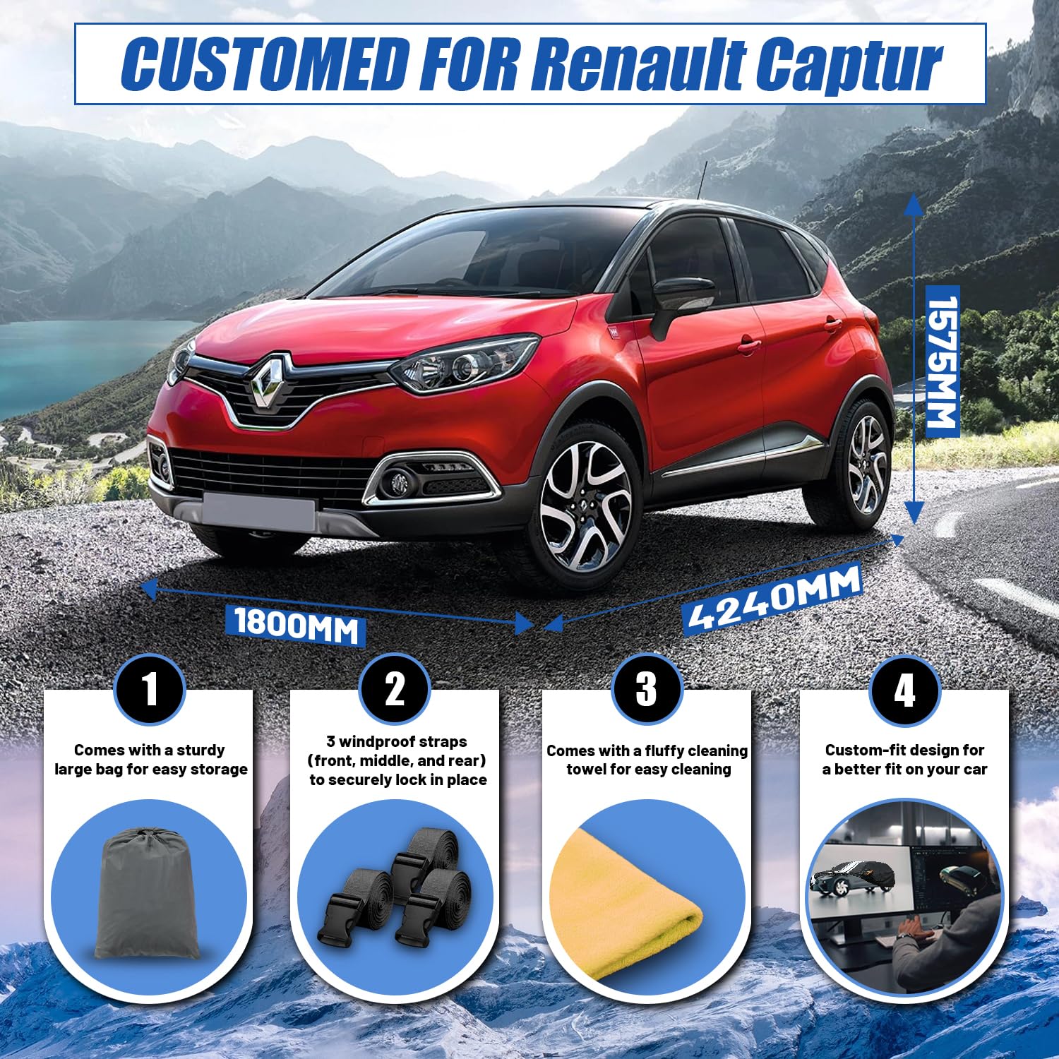Cowtcver Housse de Voiture Extérieur pour 2010-2025 Renault Duster, Bâche Voiture Étanche Respirante Contre Pluie Soleil Poussière, Housse de Protection Voiture avec Zip et Doublure en Coton