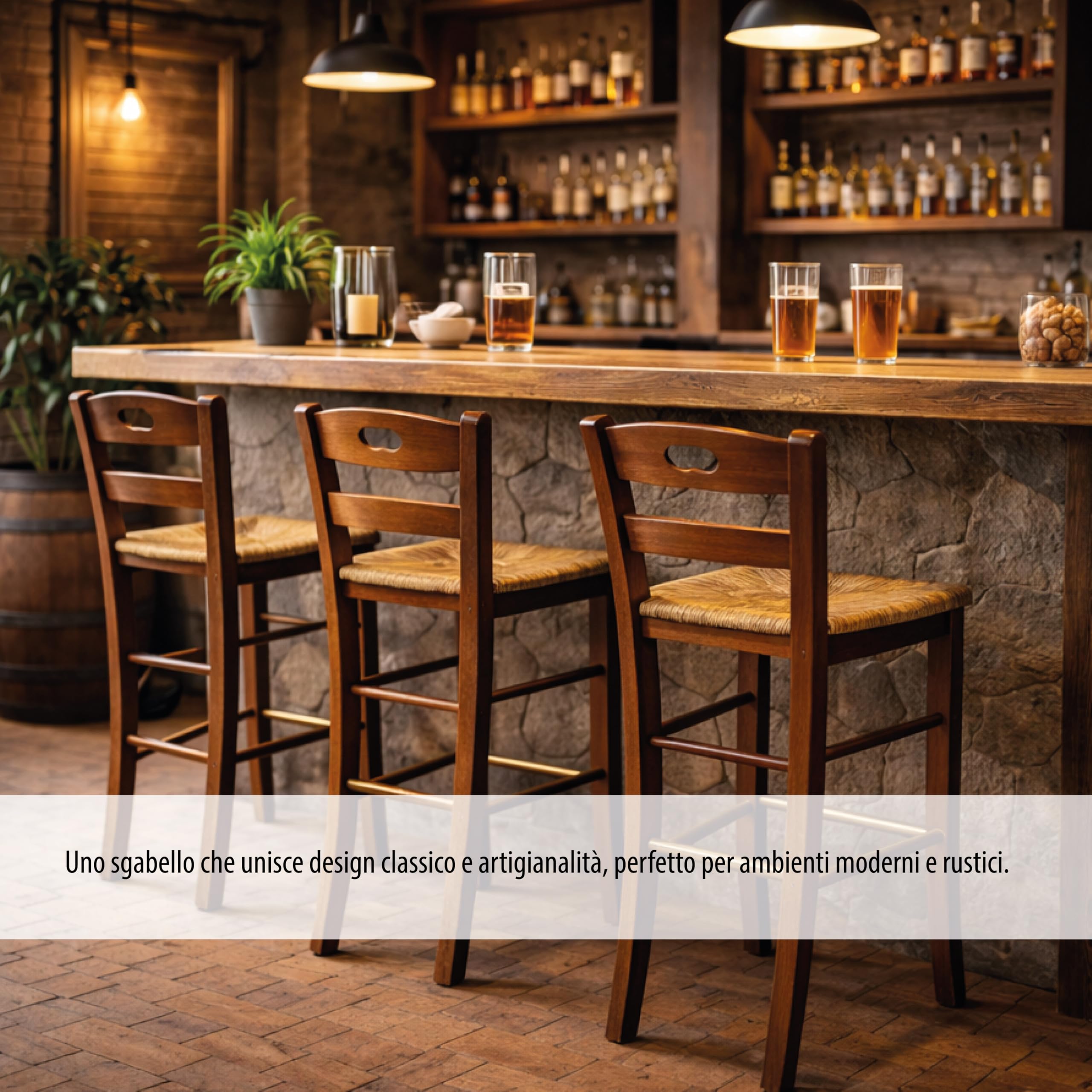 Set Sgabelli in Legno con Seduta Compatta - con Poggiapiedi, Schienale, Struttura Robusta, da Bar, Cucina, Ristorante, Soggiorno, Stile Classico, Rustico - 39X38X90CM (4PZ, Noce)
