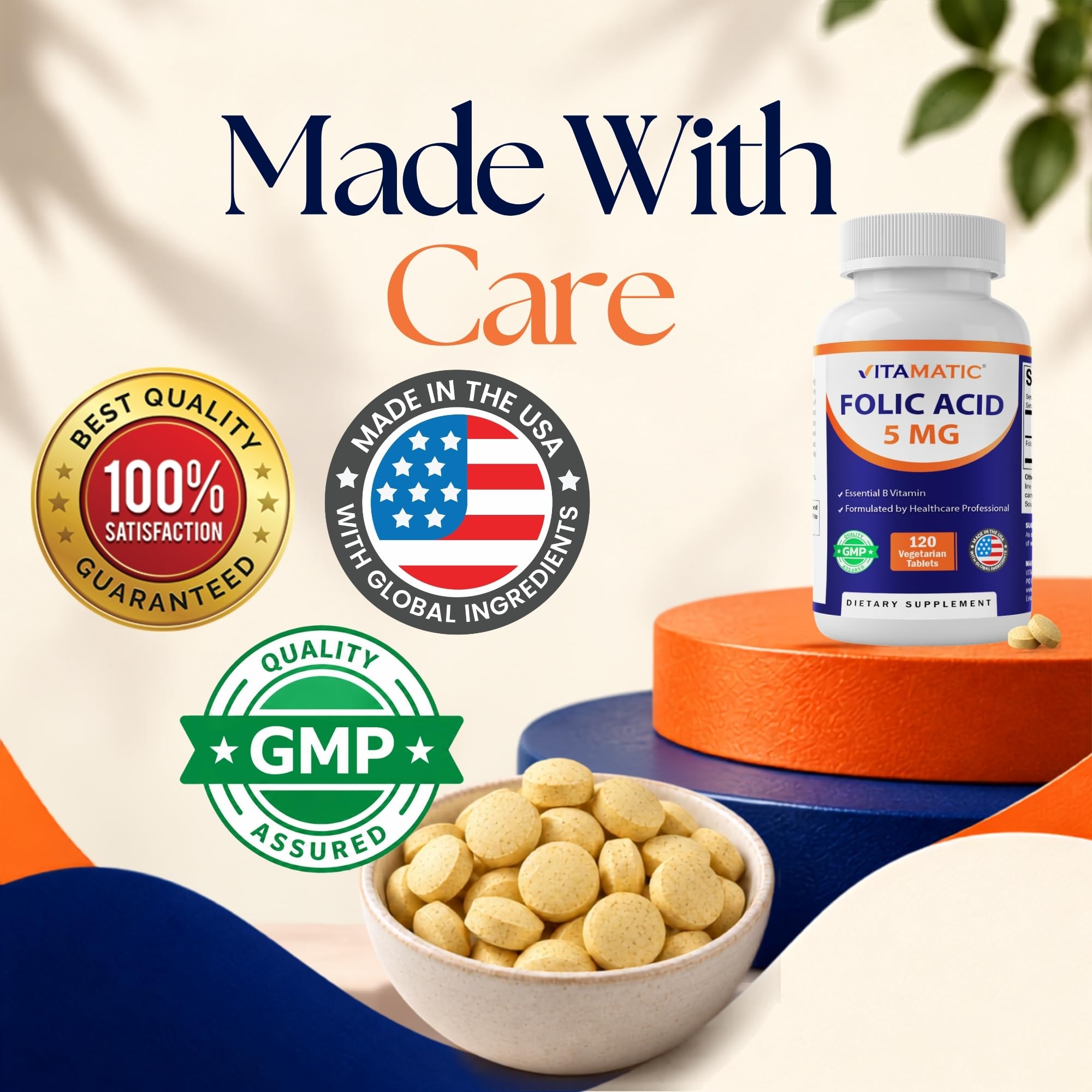 Vitamatic Folic Acid 5 mg (5,000 mcg), 120 Vegetarian Tablets (2 Pack) — Amazon image 7