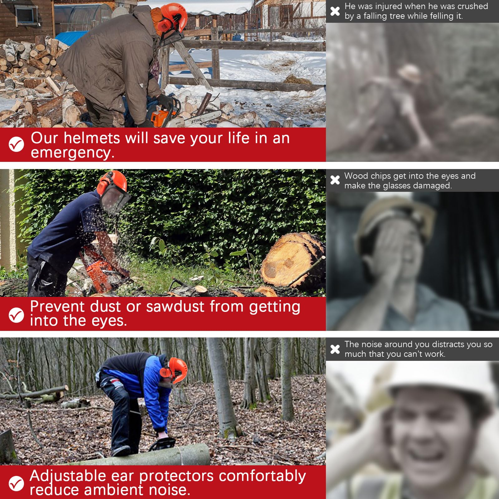 HEARMOR Casco de protección para motosierras con visera y protección auditiva para paisajistas y trabajadores forestales, incluye bolsa portátil y forro de casco refrigerante