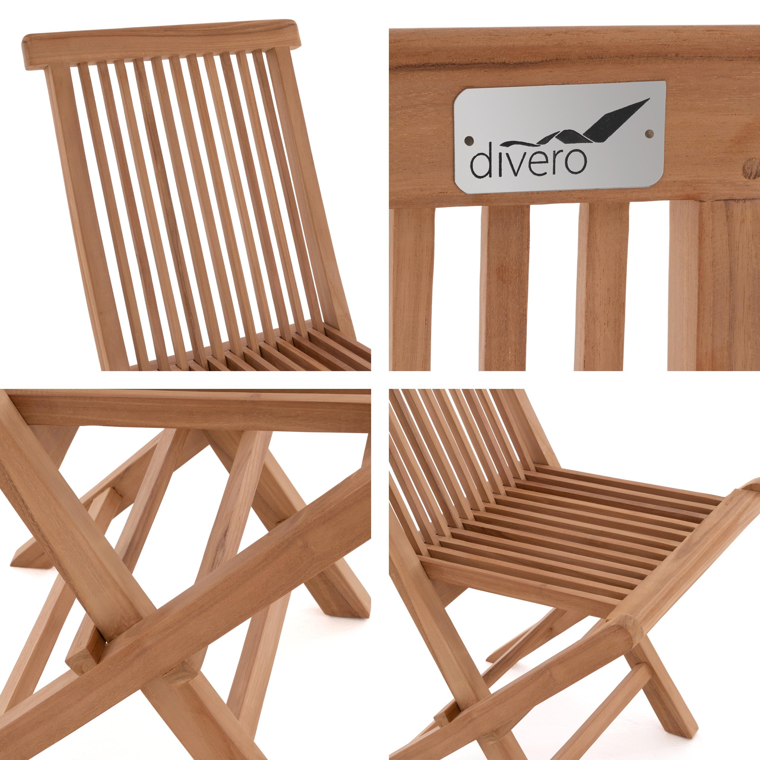 Divero 4er Set Klappstuhl Positano aus Teakholz, behandelt - Farbe: Braun