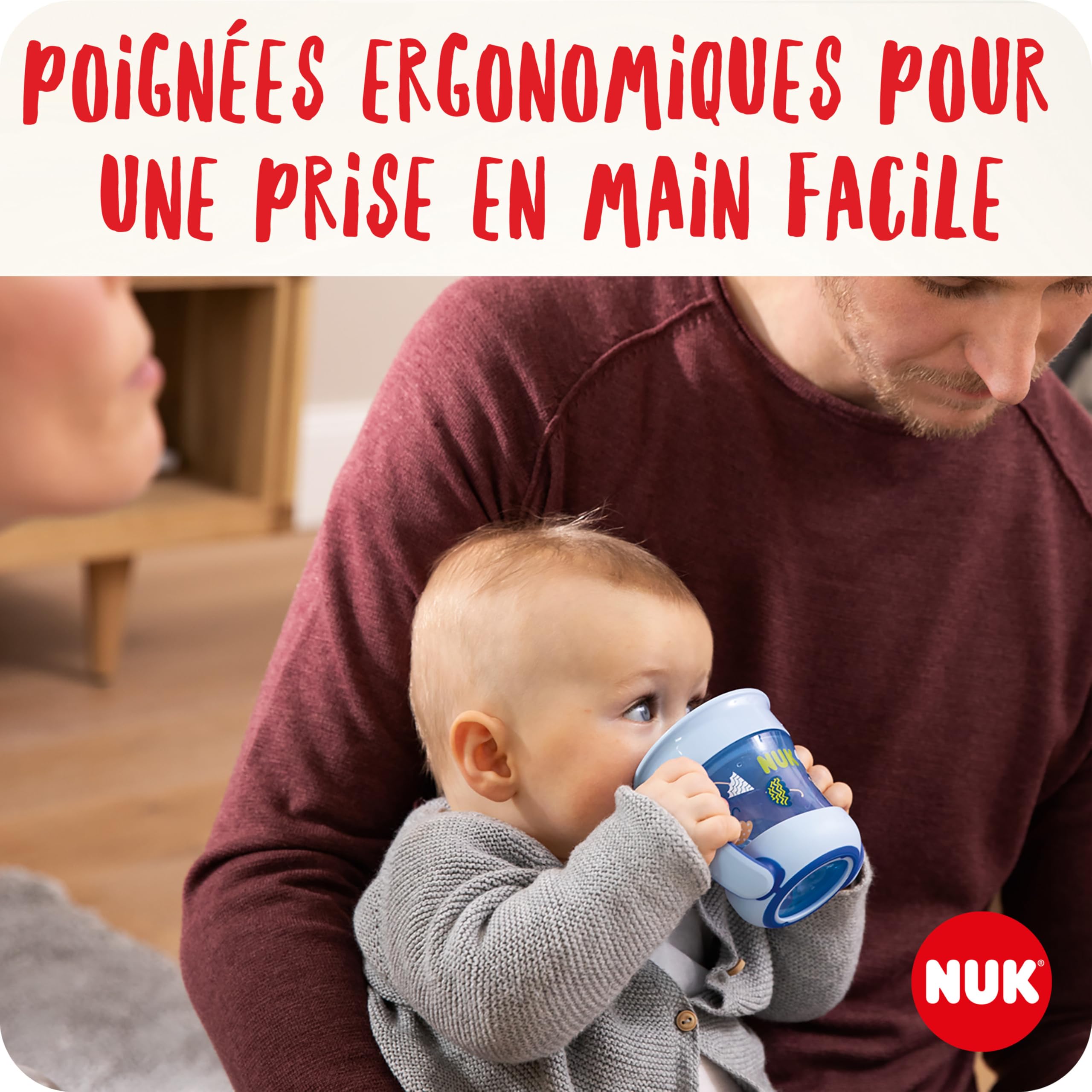 NUK Magic Cup Tasse d’Apprentissage | Rebord antifuite 360° | 6+ mois | Poignées ergonomiques | 160 ml | Turquoise (souris)