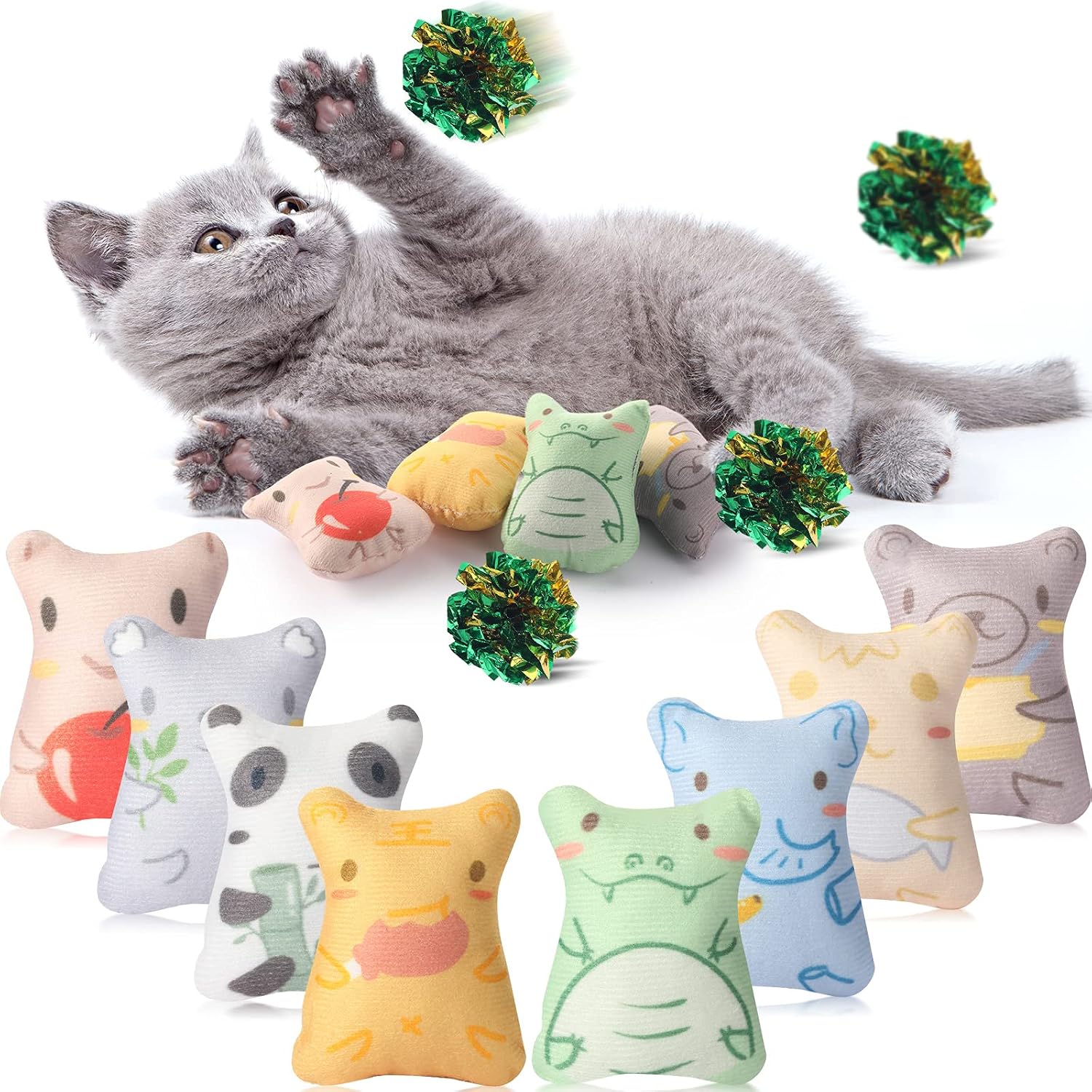 12 Pieces Catnip Toys for Indoor Cats Soft Kitten Teething Toys Plush Cat Chewing Toy Interactive Cat Toys Cat Kicker Toys with Cat…