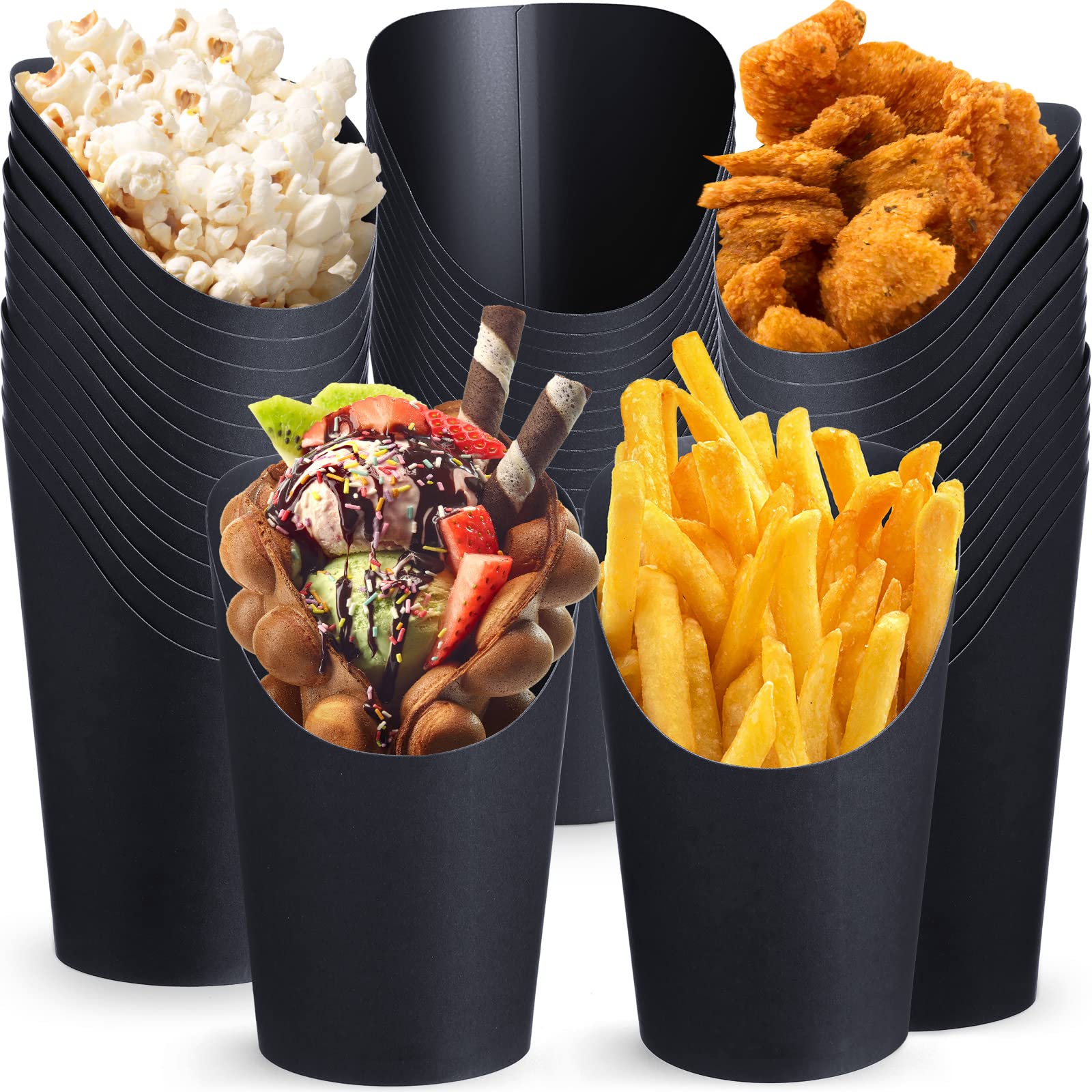Rtteri 150 Pcs Disposable Charcuterie Cups 16 oz French Fry Cups Black Popcorn Box Kraft Paper for Halloween Party Serving Treats Dessert Snack Food