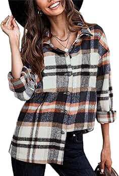 ジャケット・アウター Plaid Shacket Jacket For Women Button Amazon.com: PRETTYGARDEN Women Plaid Shacket Jacket Trendy