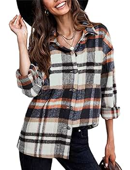 ジャケット・アウター Plaid Shacket Jacket For Women Button PRETTYGARDEN Womens Plaid Shacket Jacket Fall Fashion 2025