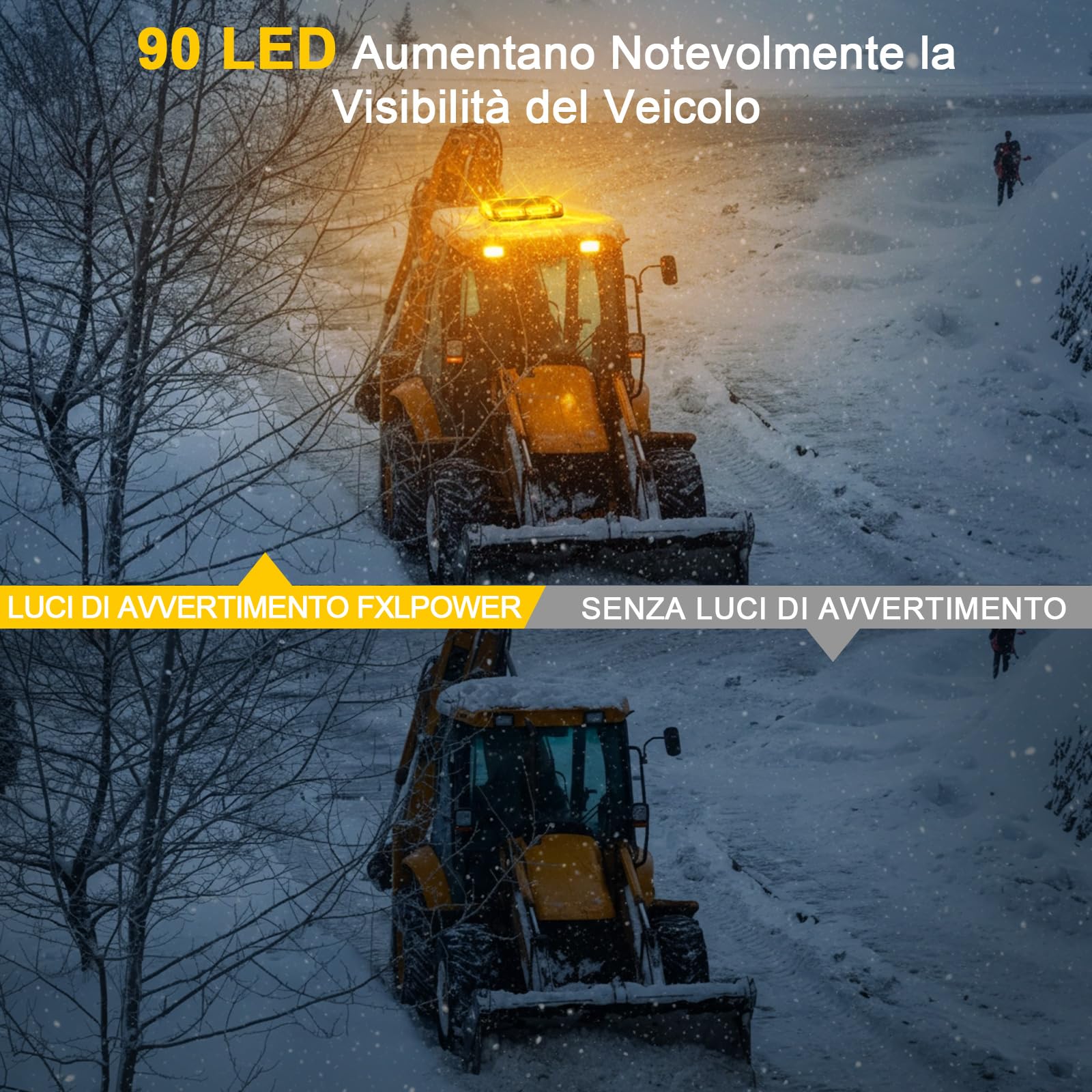 Lampeggiante Arancione a 90 LED con Magnete - Luce di Avvertimento 12V 24V, Cavo da 3 m, Impermeabile IP65, 16 Modalità per Camion, Attrezzature Edili, Agricoltura