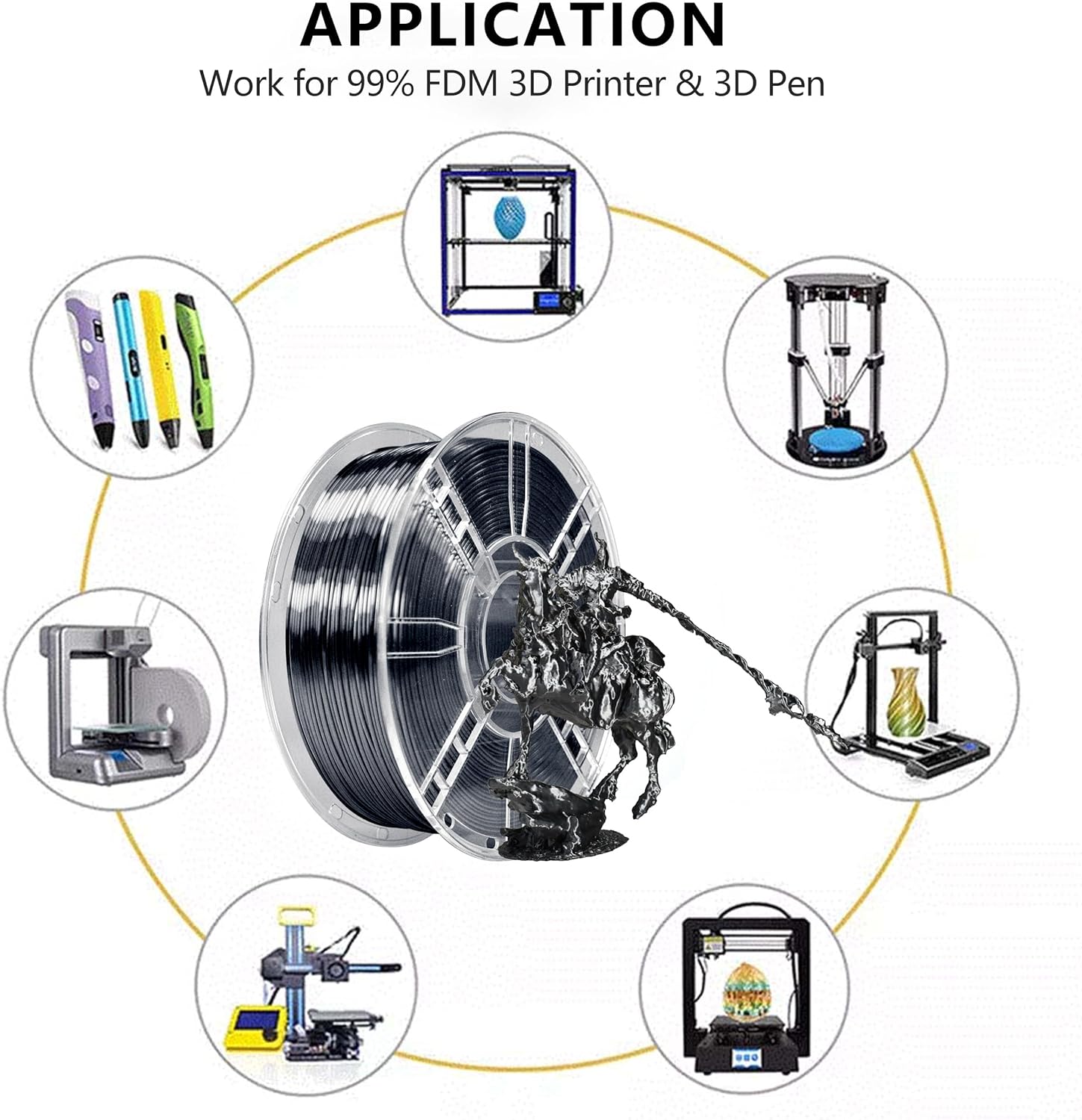 iBOSS 3D Printer Silk Filament, Shiny Silk PLA Plus Filament 1.75mm, Smooth Silky Surface, Great Easy to Print for 3D Printers, Dimensional Accuracy +/- 0.02mm, Silk Iron Black 1KG - Image 6