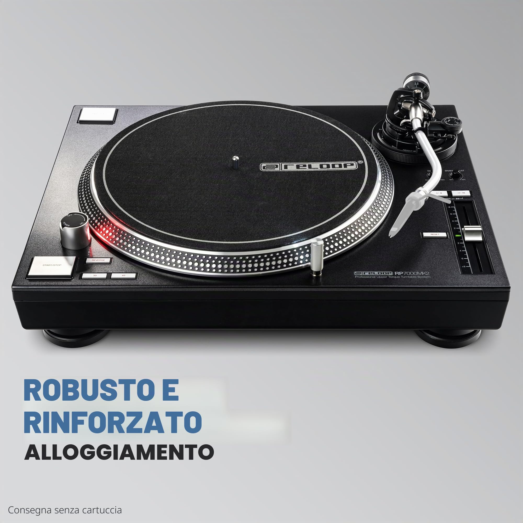 Reloop RP-7000 MK2 - Giradischi professionale per DJ con trasmissione diretta Upper Torque Quartz, nuova base del braccio, regolabile in altezza