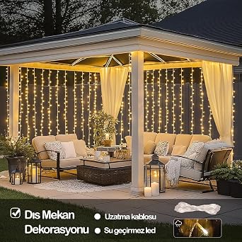 300 LED Perde Işık Kumandalı – Sarı Günışığı, 3x3m USB Powered, 8 Farklı Işık Modu, Dekoratif Perde LED Işık, Doğum Günü, Kına, Düğün, Parti ve Etkinlik Aydınlatması [Enerji Sınıfı A]