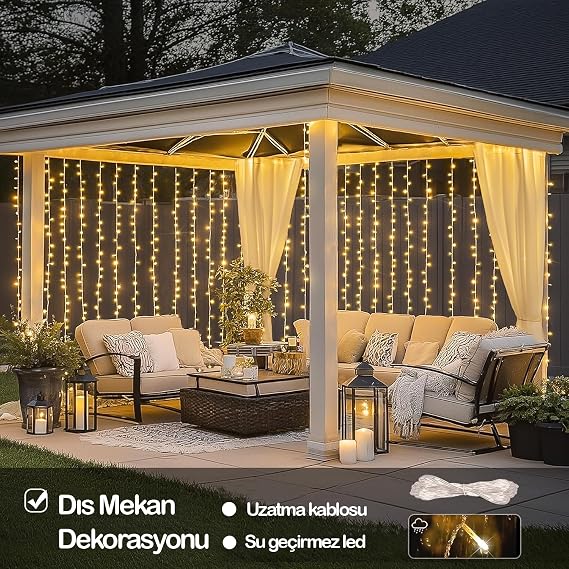 300 LED Perde Işık Kumandalı – Sarı Günışığı, 3x3m USB Powered, 8 Farklı Işık Modu, Dekoratif Perde LED Işık, Doğum Günü, Kına, Düğün, Parti ve Etkinlik Aydınlatması [Enerji Sınıfı A]