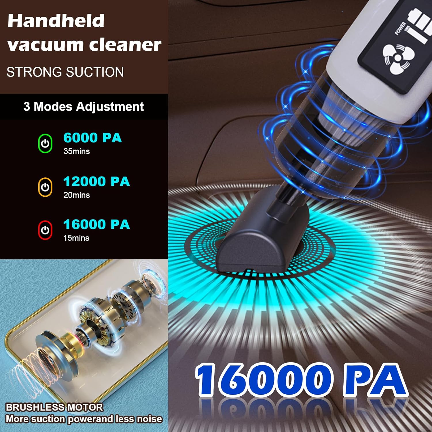 Handheld Cordless Vacuum Cleaner, 15000Pa Powerful Suction Portable Car Vacuum, Lightweight Rechargeable Mini Vacuum for Car, Pet Hair & Home