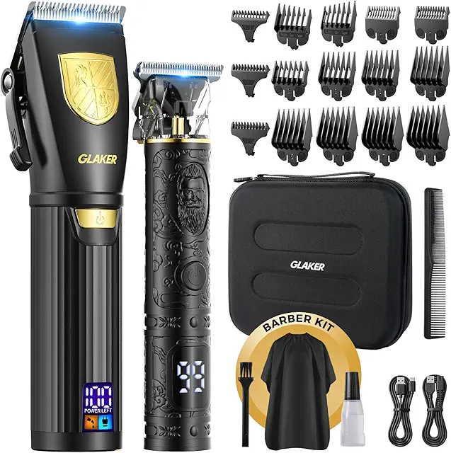 Tondeuse Professionnelle GLAKER - Kit Barbe et Cheveux Homme Sans Fil avec Écran LED