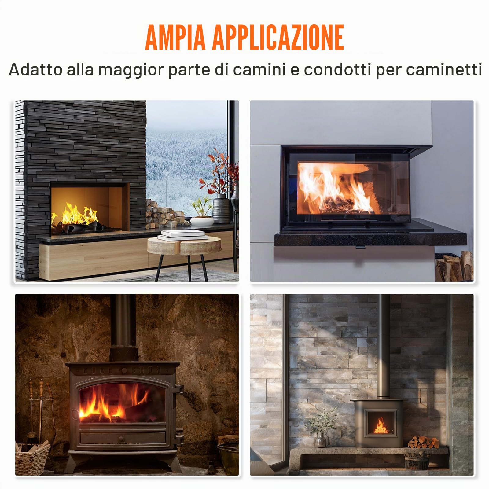VEVOR Kit Spazzacamino per Stufa a Pellet 10 m, Spazzola per Pulizia Canne Fumarie Girevole 360°, 10 Aste Flessibili in Nylon