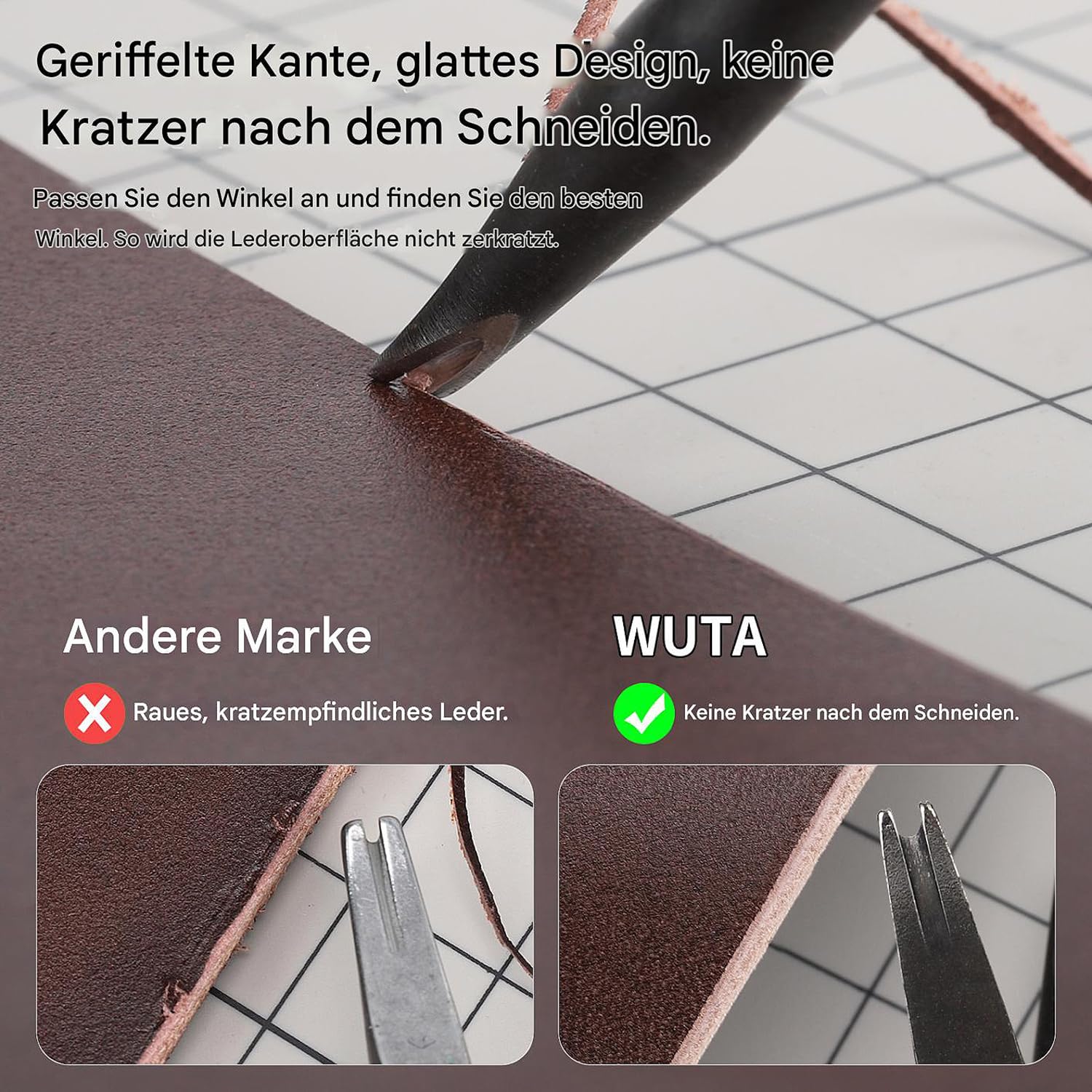 WUTA Leder Kantenschneider, 1 Stücke Profi Leder Rand Beveler, Kohlenstoffstahl Holzgriff Lederverarbeitung Kantenschälen(1.0mm)