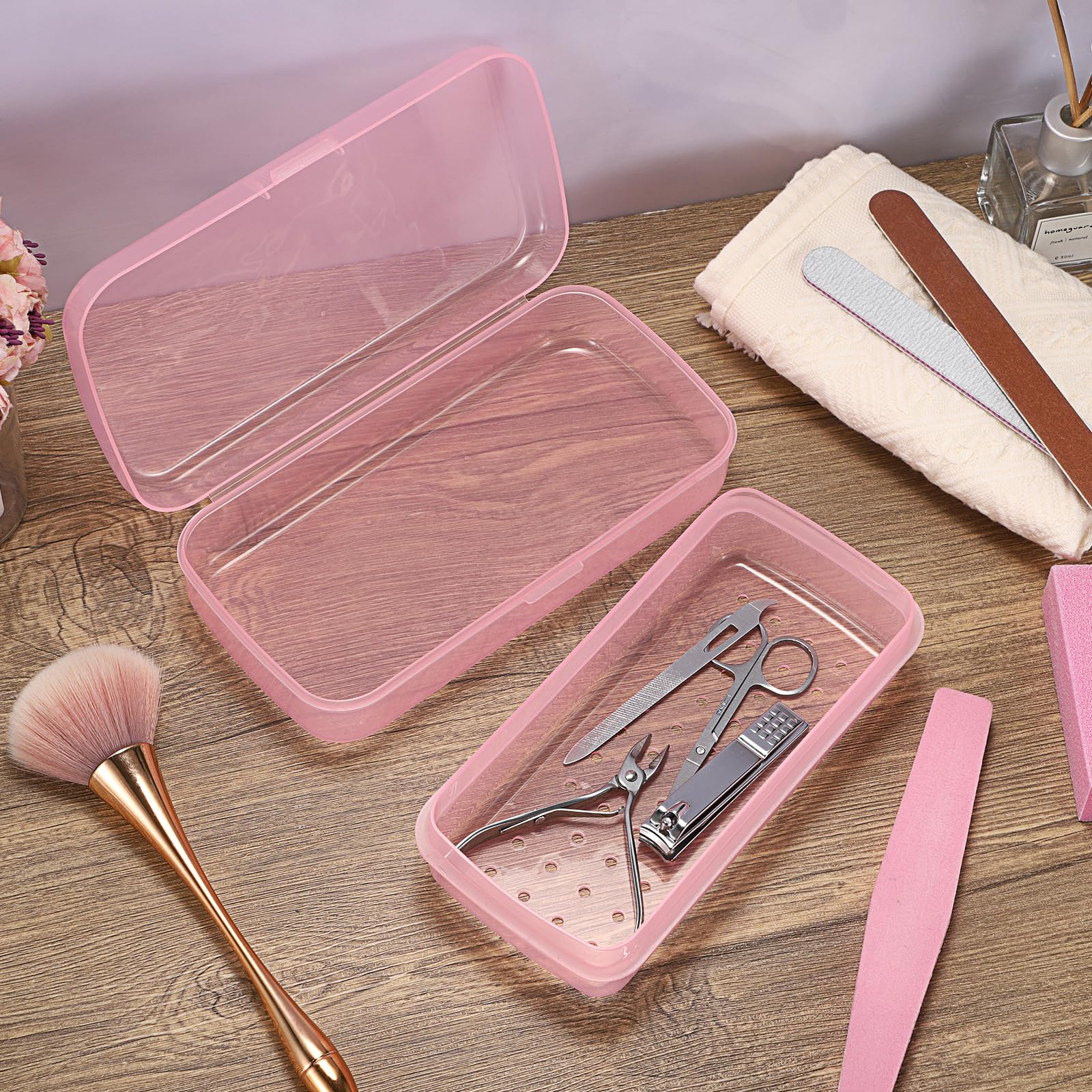 Nagelkunst-Werkzeug, Sterilisator-Tablett für Nagelhaarschneider, Maniküre, Nagelkunst-Werkzeug, transparent rosa