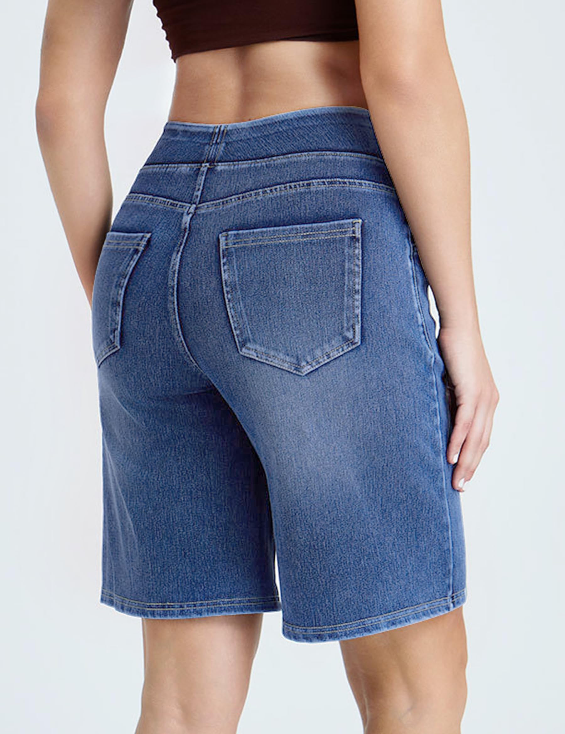 Fengbay Short en jean pour femme - Bermuda - Longueur genou - Baggy - Taille élastique - Short en jean décontracté - Short d'été