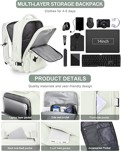 Miniatura 5 de VGCUB Mochila de transporte, mochila de viaje grande para mujeres y hombres, aprobada por aerolíneas, mochila de gimnasio, mochila de negocios para