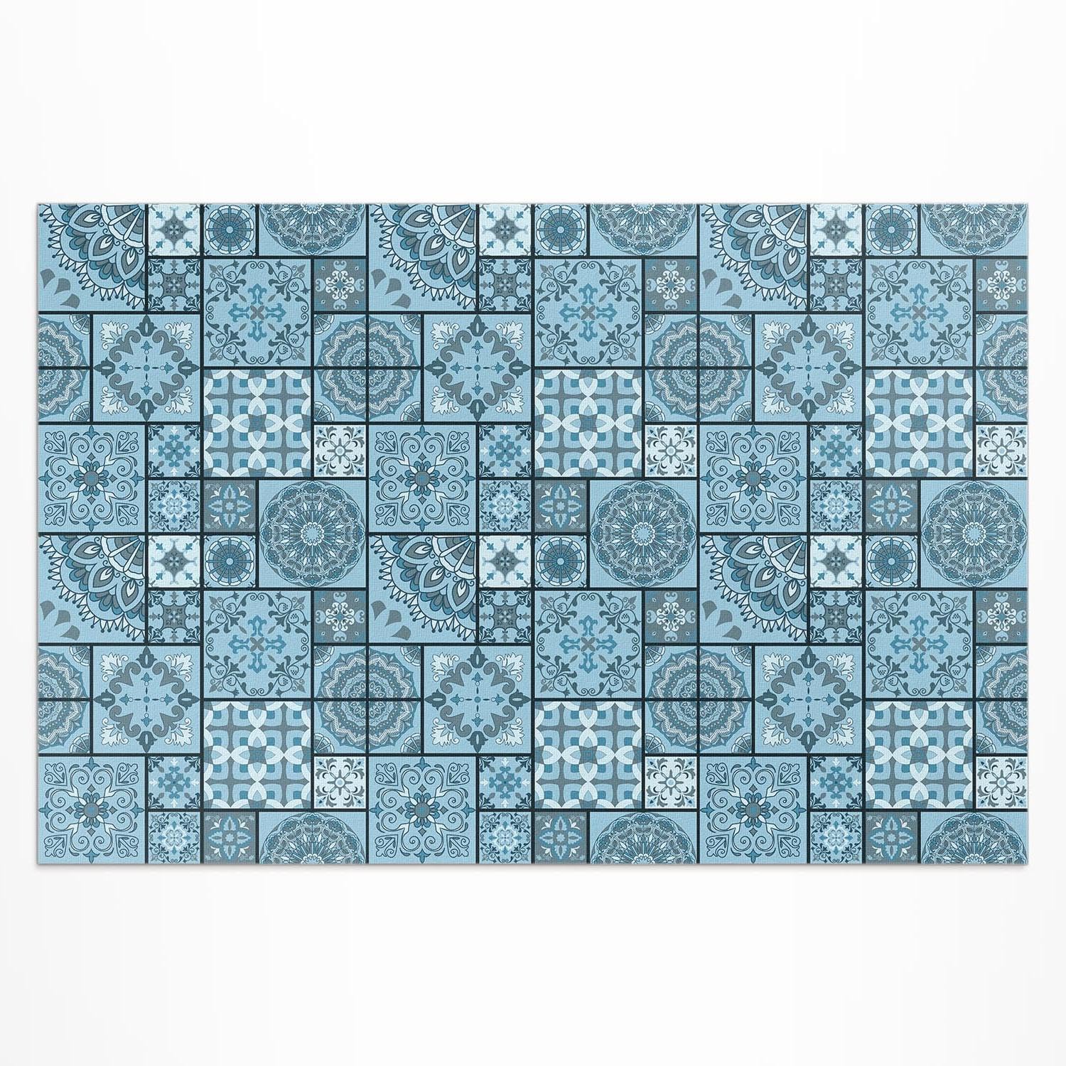 Tapis d'extérieur 60x90 cm rectangulaire en PVC style carreaux de ciment pour porche et jardin