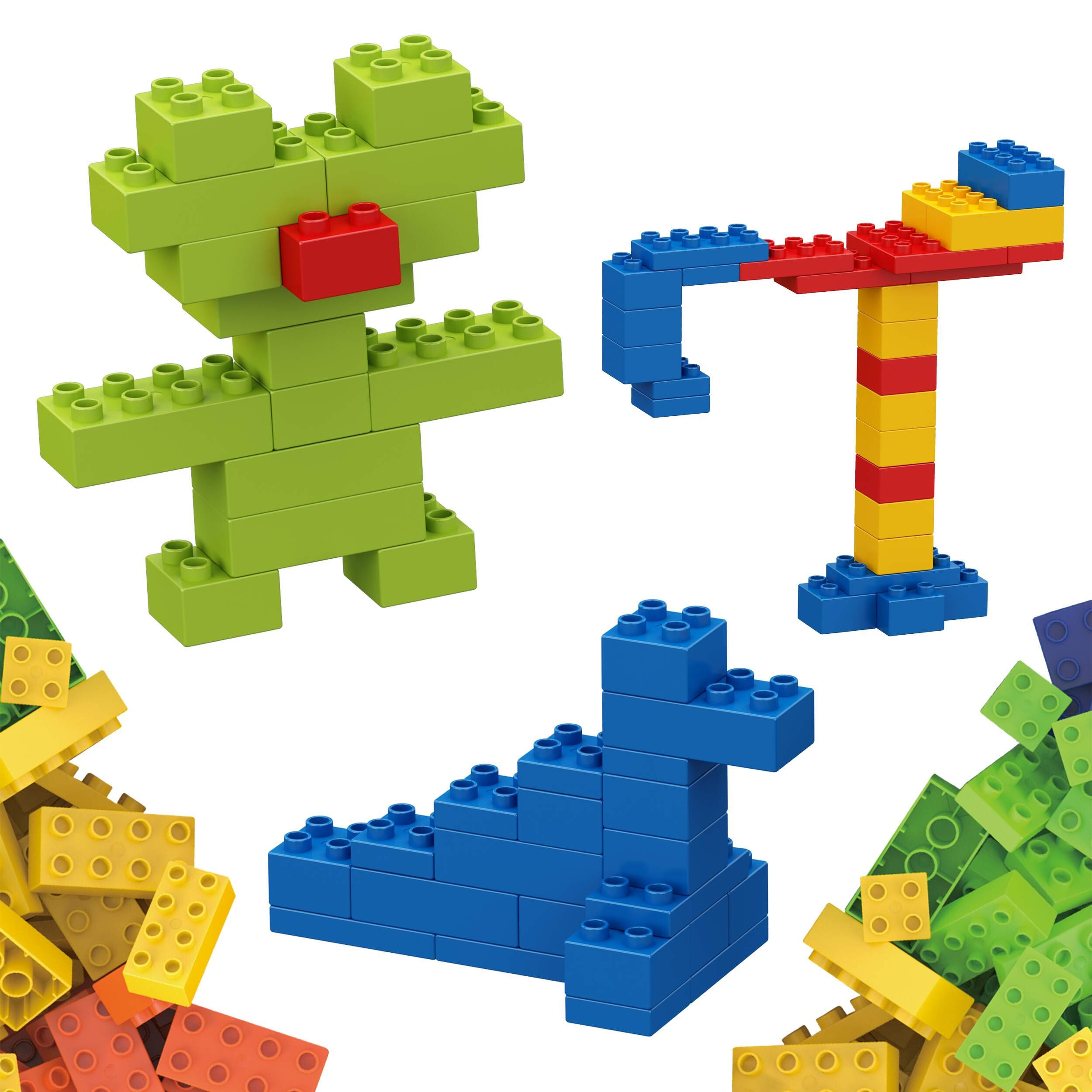 100 Piece Large Construction Brick Building Blocks STEM Bricks Toy Set Creative Learning Early Education Playset 5 Colors 4 Unique Shapes Mix & Match Toys for Kids Boys Girls Child Age 3+