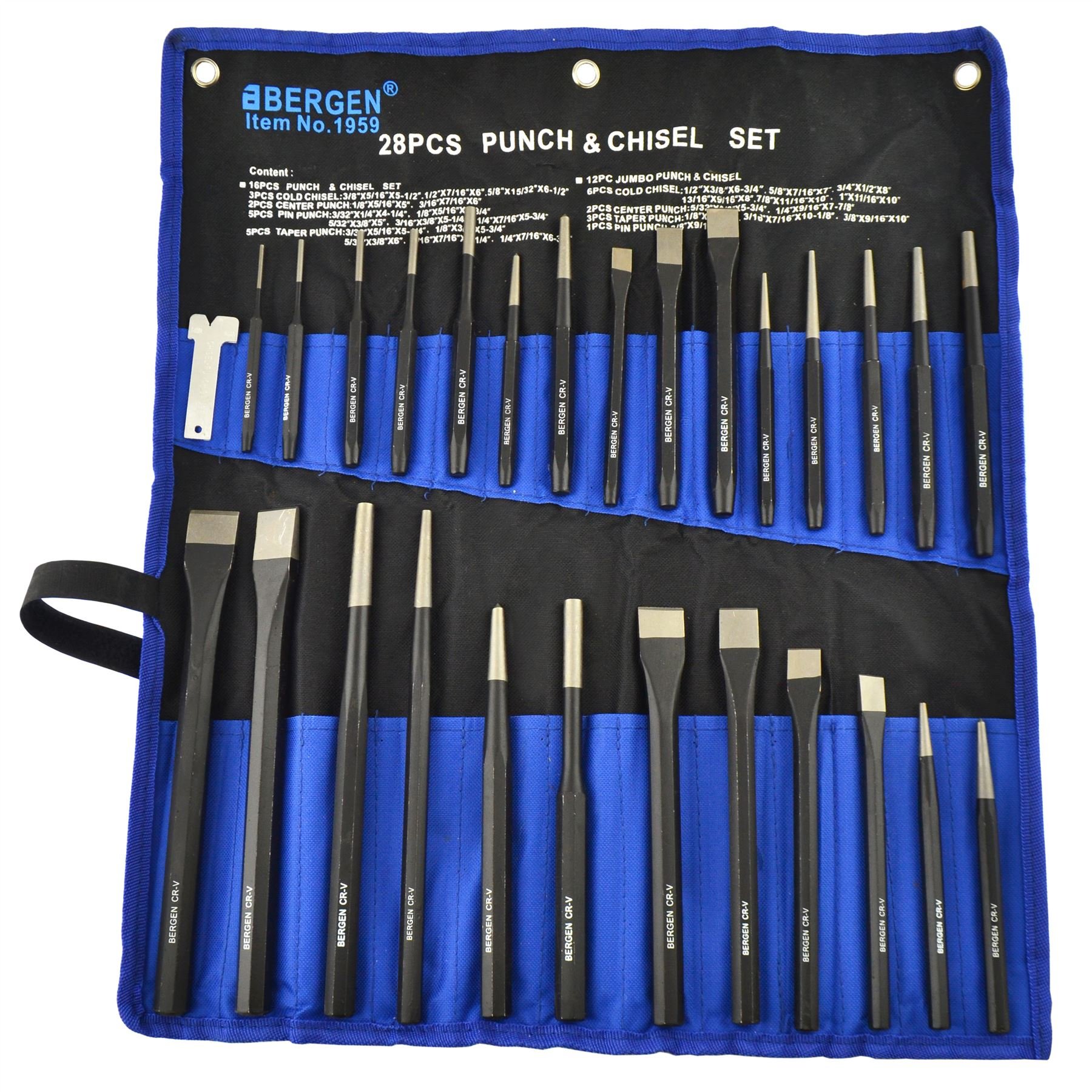 Punch and chisel set/taper/pin/centre/cold chisel 28pc set BERGEN AT138