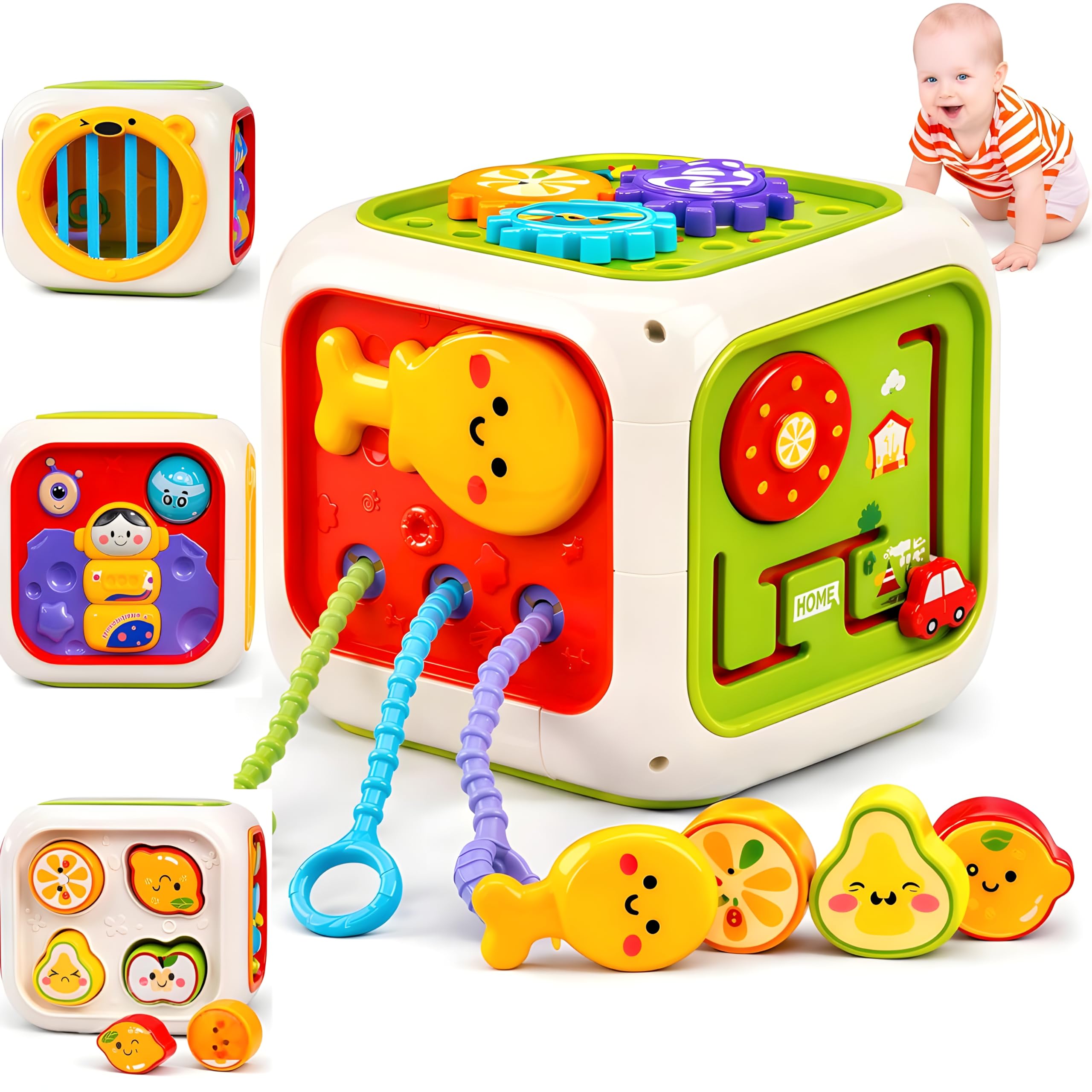 Cable World Montessori Toys 6 in 1 Baby Sensory Toy for Kids Educational Learning Shape Sorter Activity Stacking Toys Baby Shape Sorting Interactive Toy Fine Motor Skill Developmental,Multicolor-image-2