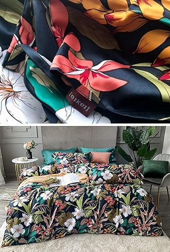 Miniatura 5 de Eikei - Juego de funda de edredón de algodón egipcio con diseño minimalista estilo retro zen asiático y diseño botánico reversible, tamaño