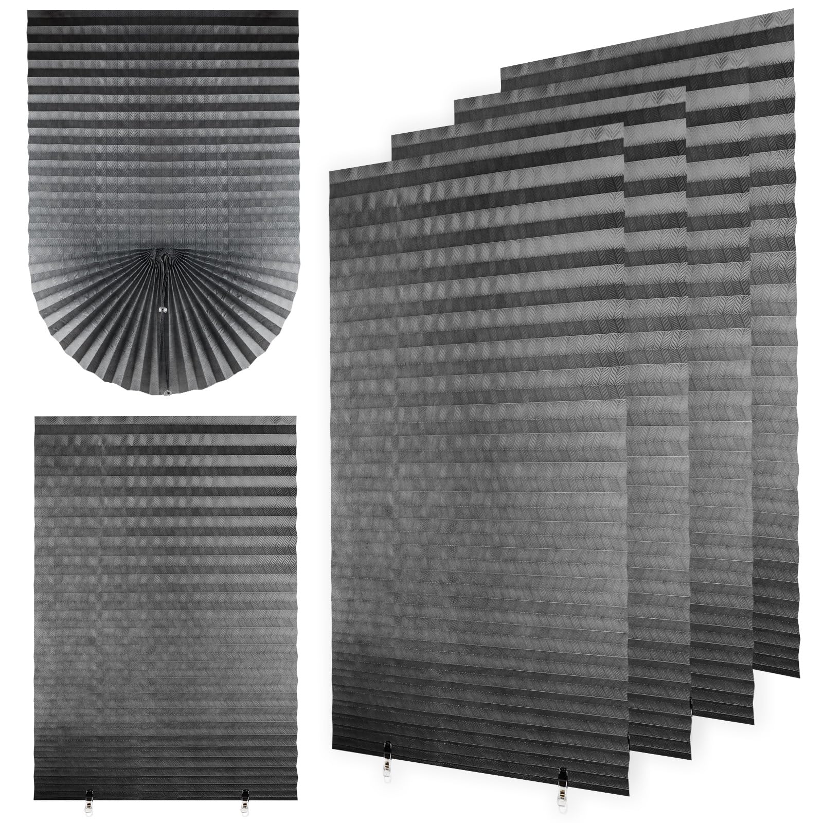 4 Pack Temporary Blackout Blinds, Stick on Curtains Printing Blackout Blinds No Drill Blinds Blackout Curtains for Home Bedroom Bathroom Windows (Gray, 60W x 150H cm)