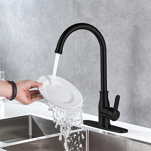 Miniatura 8 de Grifo de cocina dorado con rociador extraíble, moderno de acero inoxidable de arco alto de una sola manija, grifo de fregadero de cocina dorado