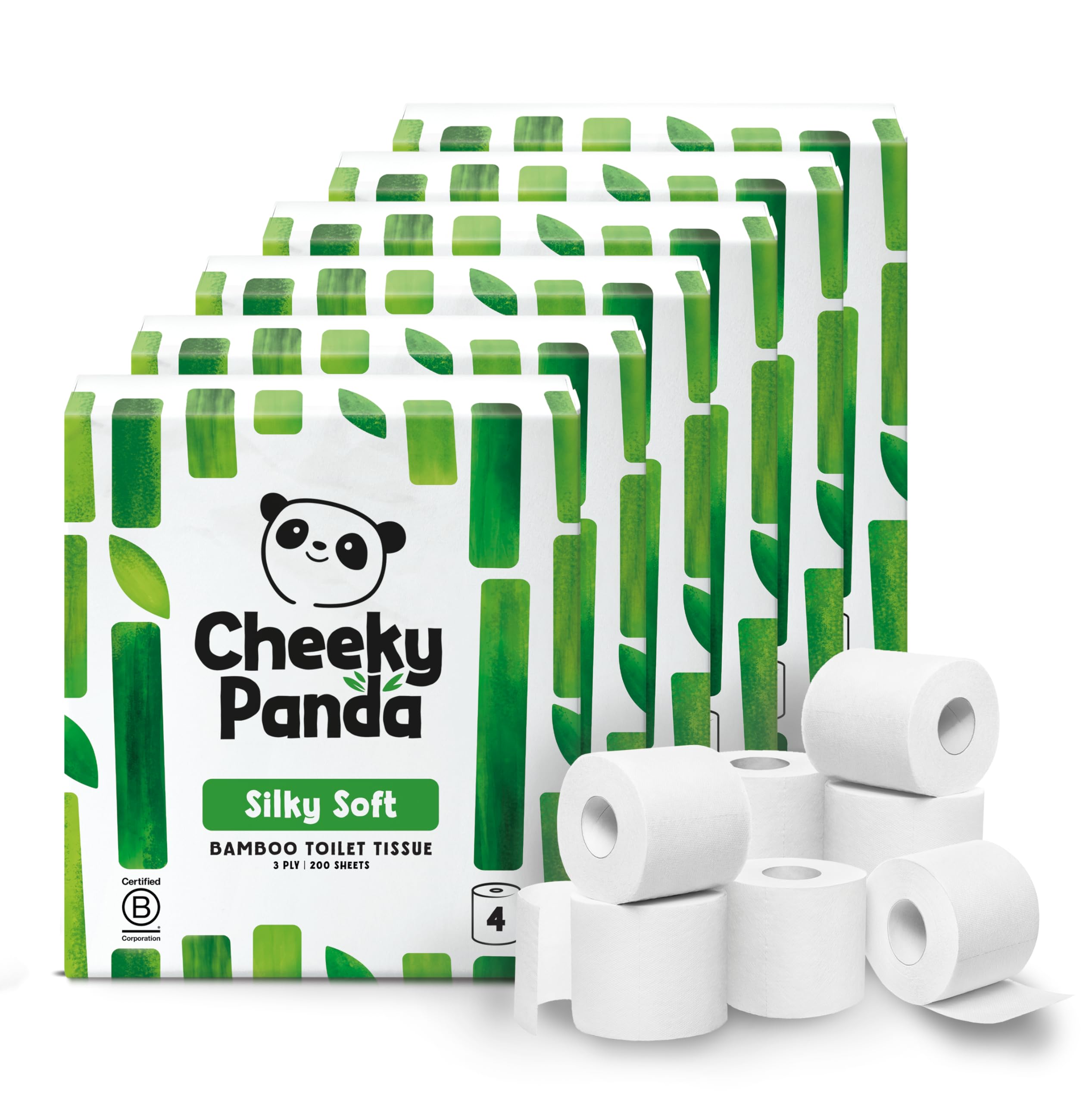 The Cheeky Panda Papier Toilette En Gros | 24 Rouleaux Papier WC Lot (6 x 4 Rouleaux) | 3 Epaisseurs Papier Hygiénique Bambou