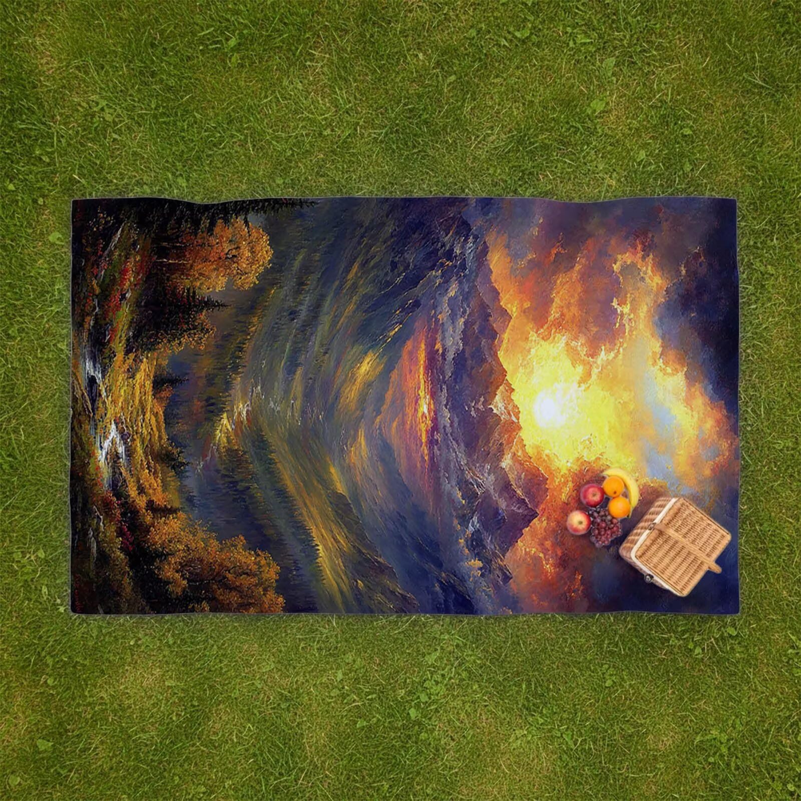 Strandtuch Berg Strandtuch XXL 100x220CM mit Weich & Hautfreundlich als Saunahandtuch Fitness Handtuch Pool Gym Handtuch Badetuch Sporthandtuch für Camping Travel Essentials Sonnenuntergang LSTJ-2199