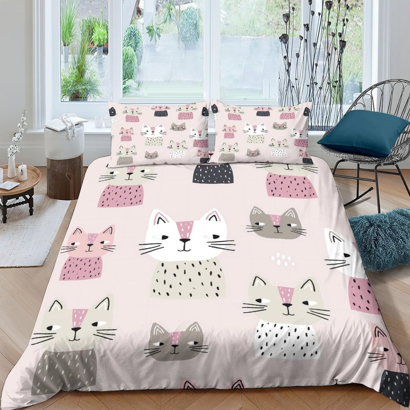 Ctjqhvkz Style-4 3D Printed Cartoon Cat Fitted Sheet Microfiber Soft Pink Animal Pattern Mattress Cover For Bedroom Dorm Decor Single（135X200cm）