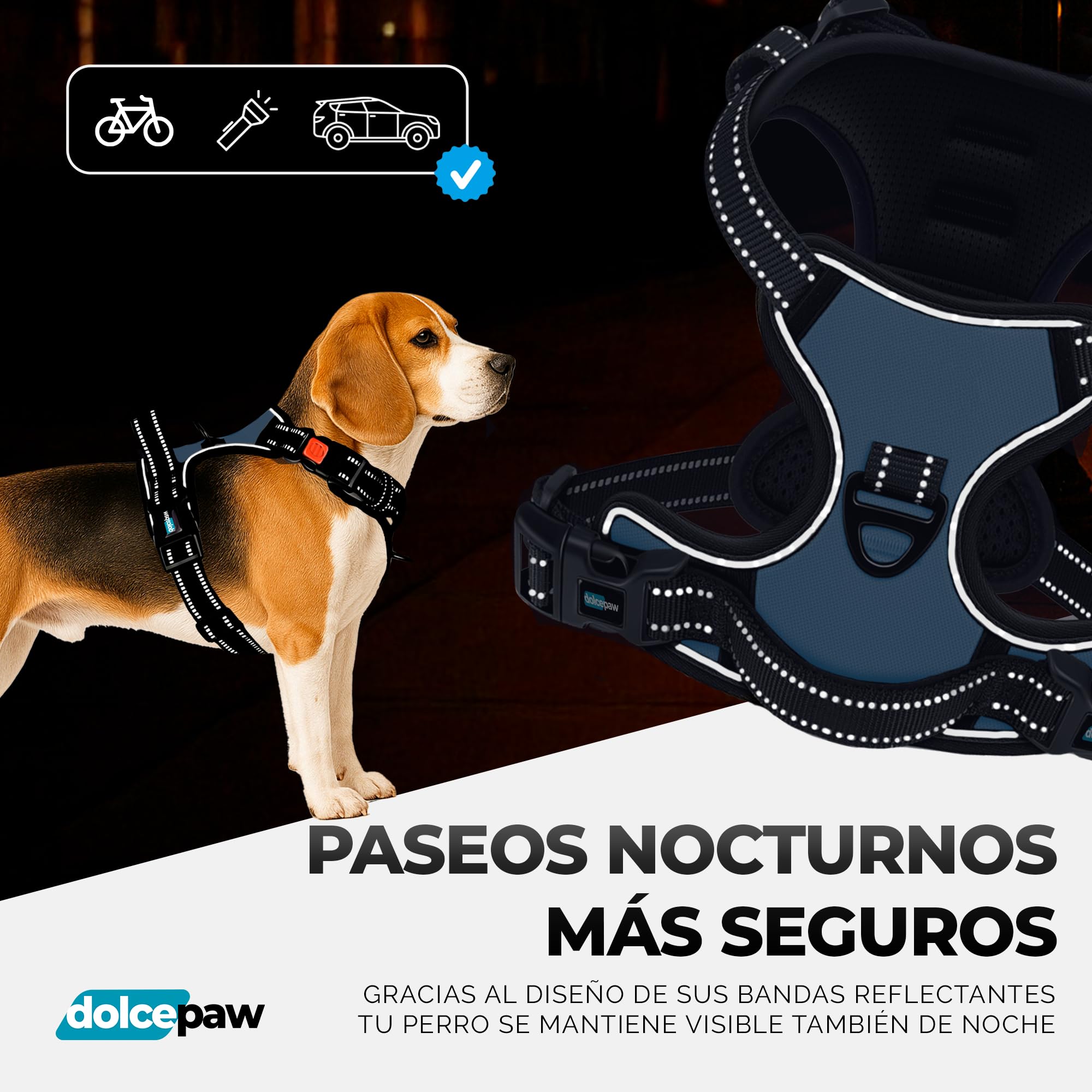 Arnés para Perros Pequeños, Medianos y Grandes, Arnés Ajustable No-Pull con Tiras Reflectantes, Material Transpirable y Cómodo, Arnés de Pecho para Paseos y Adiestramiento