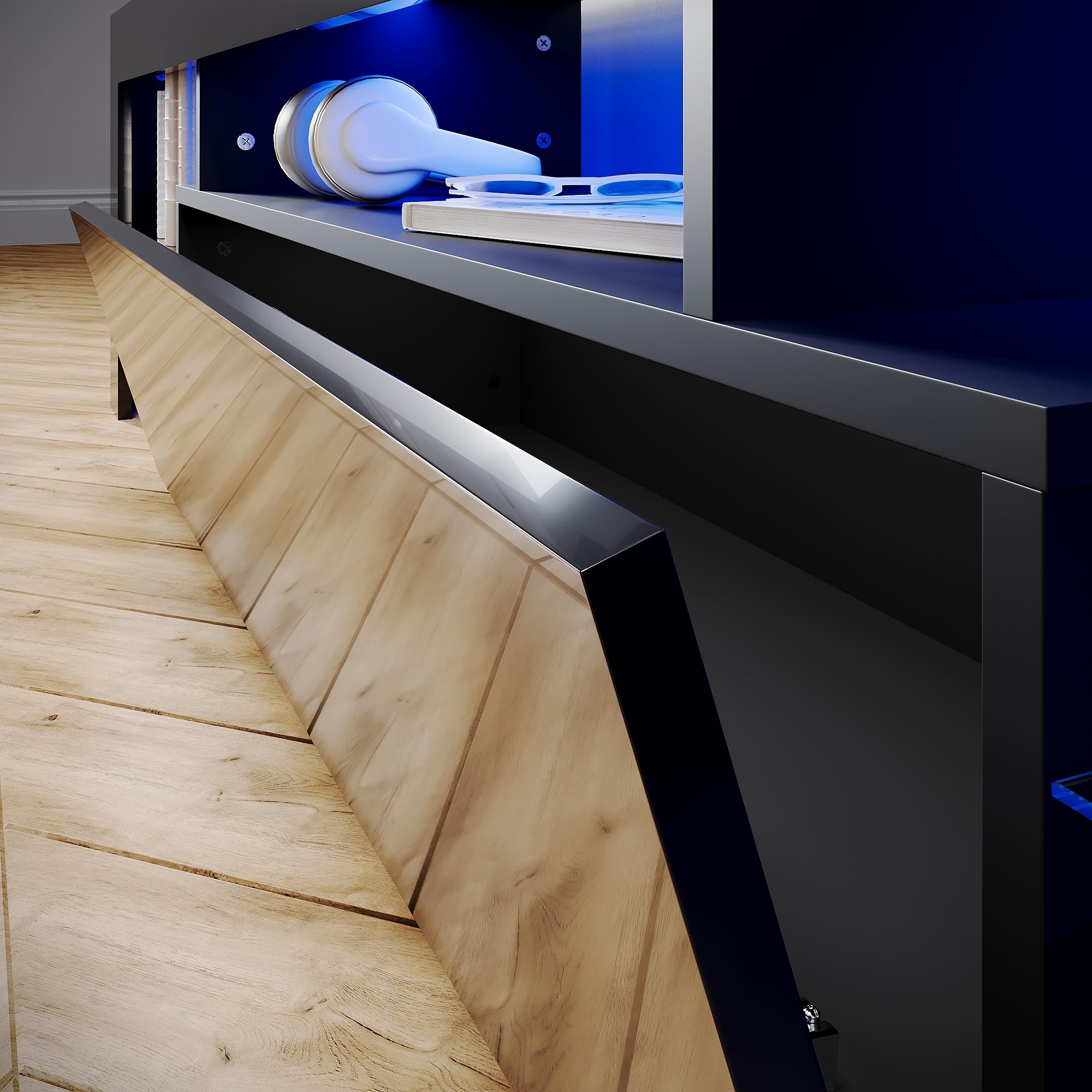 SONNI Mobile Porta TV Soggiorno 160x35x45cm, Mobiletto TV Nero, Mobile Sotto TV con illuminazione LED