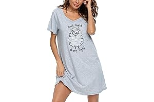 Cozy Comfort: ENJOYNIGHT's Sheep-Embroidered Cotton Nightshirt